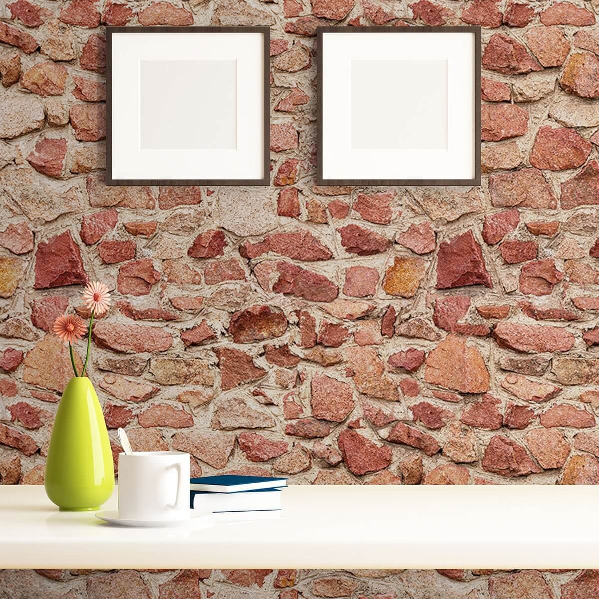 Red and Orange Brick Texture Peel and Stick Removable Wallpaper 6660 - Self-Adhesive Decorative Wall Covering for Bedroom, Living Room, Office & Home Decor