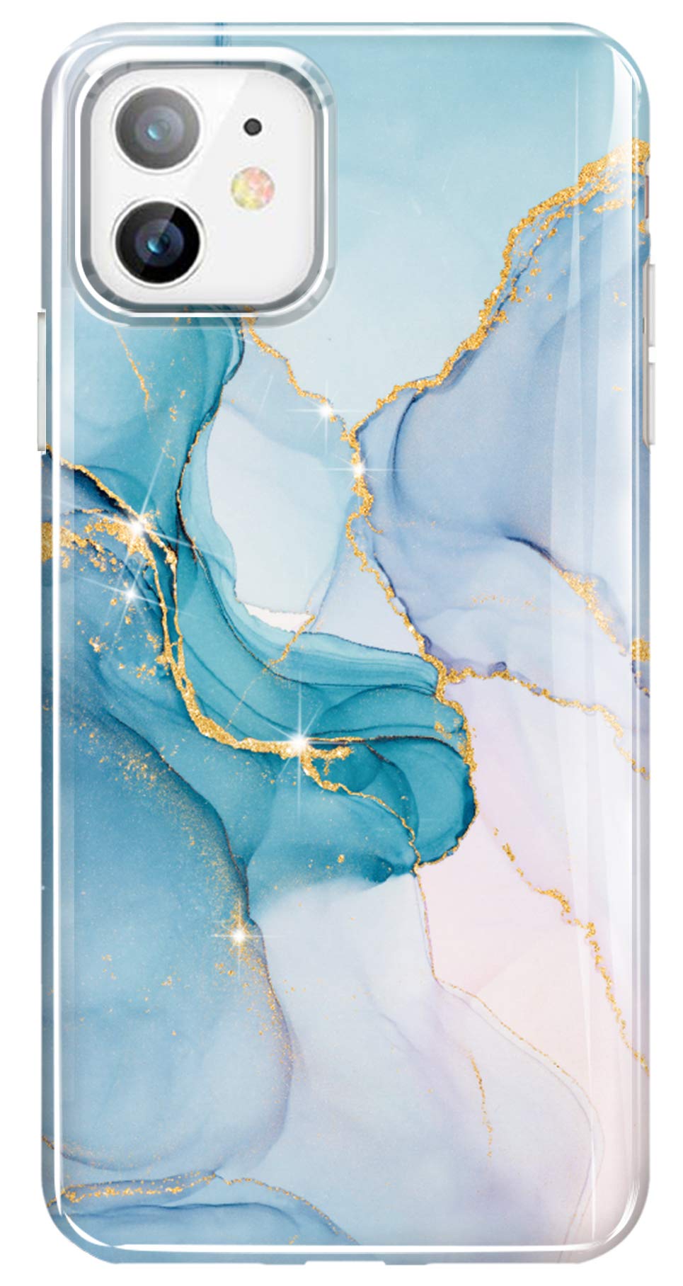 LUOLNH iPhone 11 Case for Women - Gold Glitter Sparkle Marble Design, Shockproof Soft Silicone Rubber TPU Bumper Cover for iPhone 11 6.1 inch (Cyan-Blue) - Perfect for Everyday Use, Work & Travel Protection