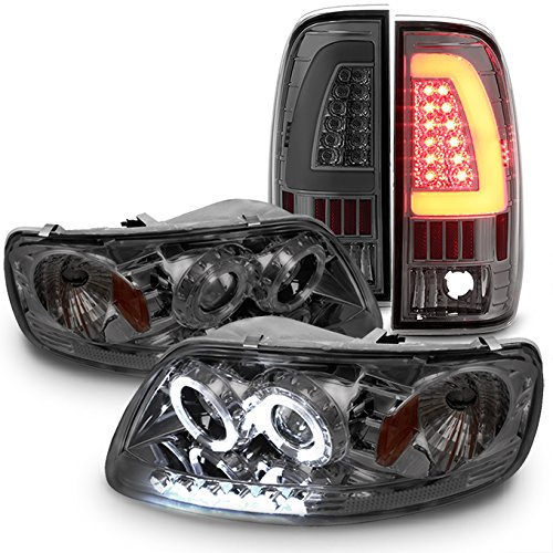 AKKON Smoke LED Headlights & Tail Lights Compatible with 1997-2003 Ford F-150, 2004 F150 Heritage, 1997-1999 F-250 Light Duty - Upgrade Your Truck Lighting for Night Driving & Off-Road Adventures