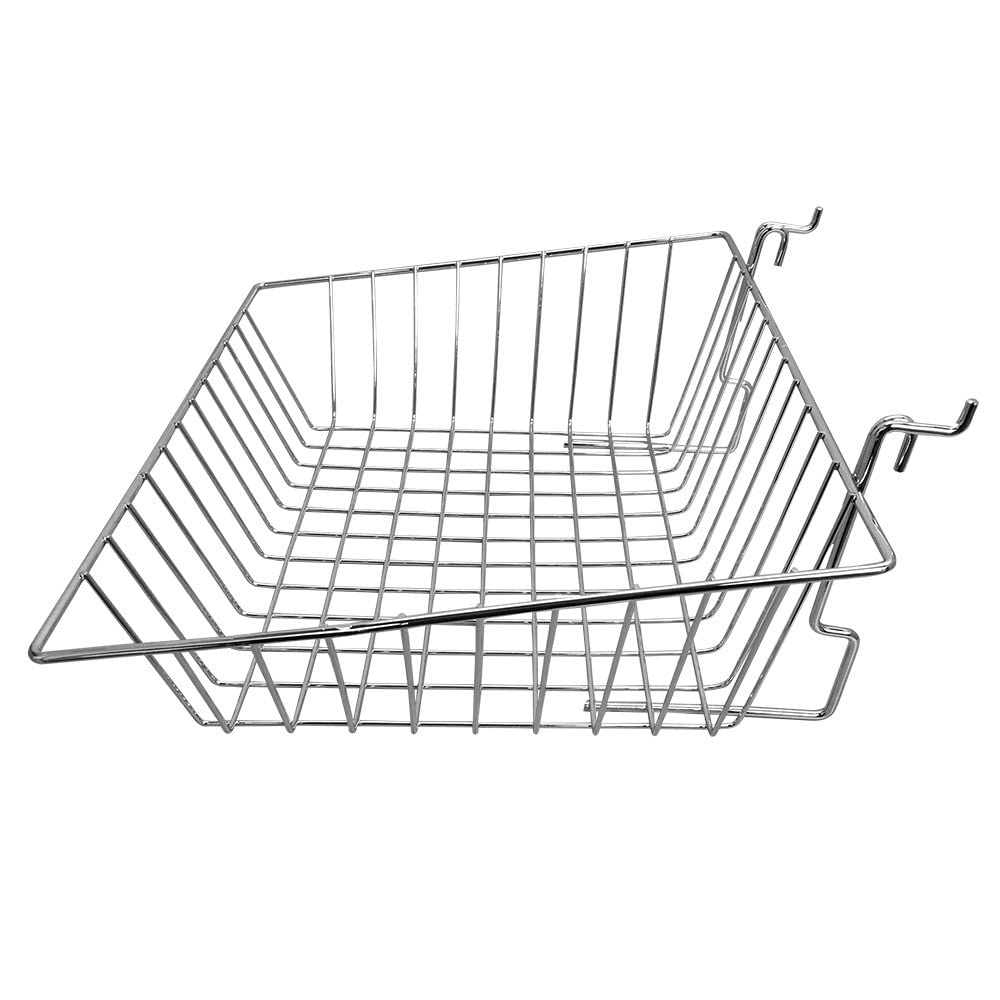 Prolinemax 6-Piece Chrome Slatwall Gridwall Pegboard Basket Display Rack - 15x12x5 Inch Shallow Front Sloping Bins for Retail Store Organization - Perfect for Jewelry, Cosmetics & Small Item Displays