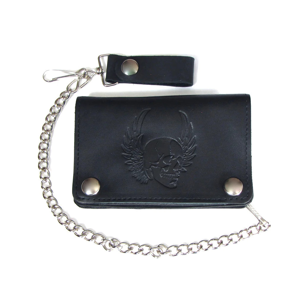 Stylish Black Skull with Wings Short Wallet - Compact & Durable for Everyday Use, Travel, and Night Out