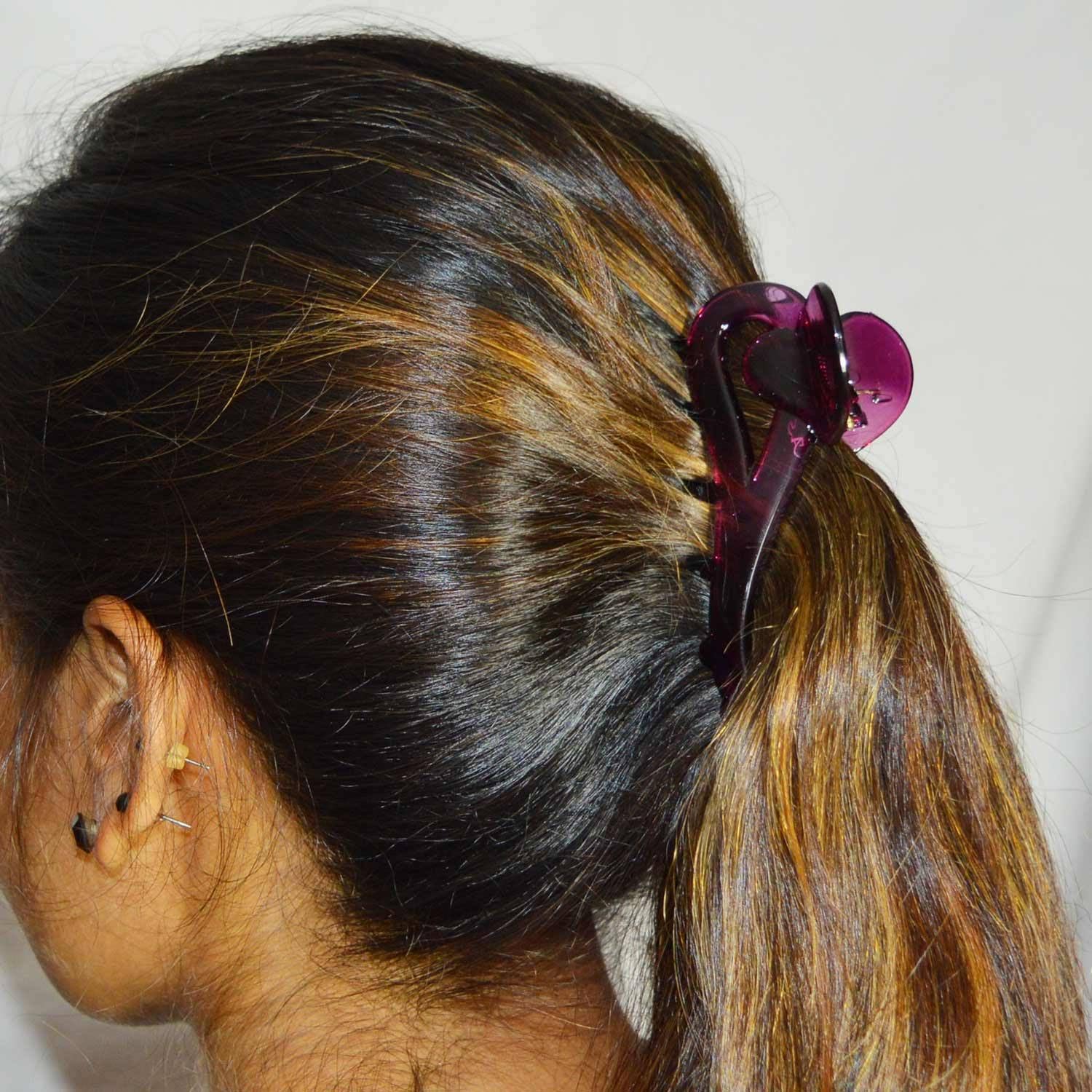 Osceola Banana Mirchi Wide Hair Clip - Transparent Ponytail Holder, Heart Clamp Grip for Girls, Strong Hold Hair Claw Clip (Multicolor, 3-Pack) - Perfect for School, Work, and Everyday Hairstyles