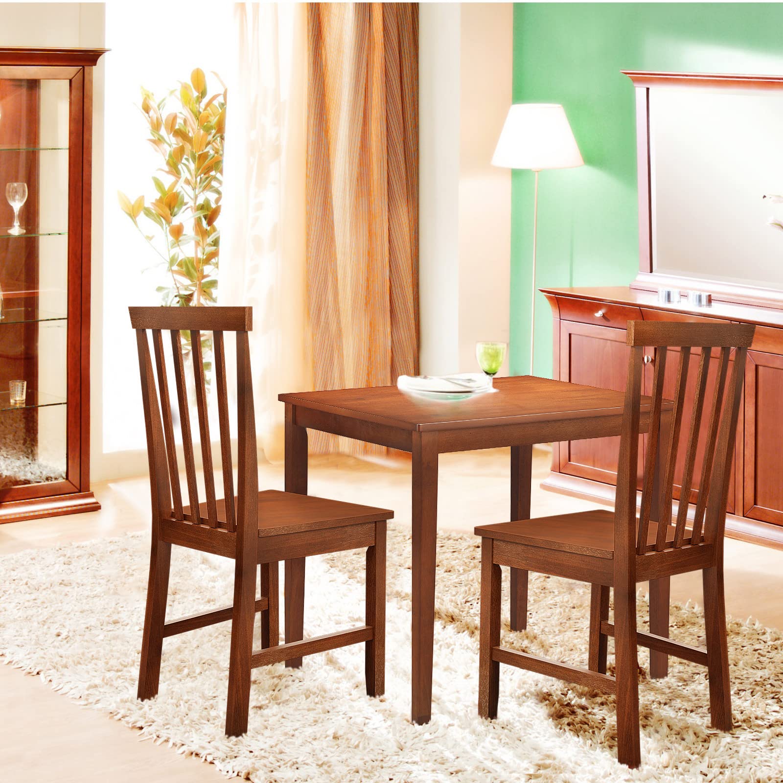 Giantex 3-Piece Wood Dining Table Set for 2, Rustic Square Kitchen Table with 2 Chairs, Walnut Finish Dinette Set - Perfect for Small Spaces, Breakfast Nooks, and Cozy Dining Rooms