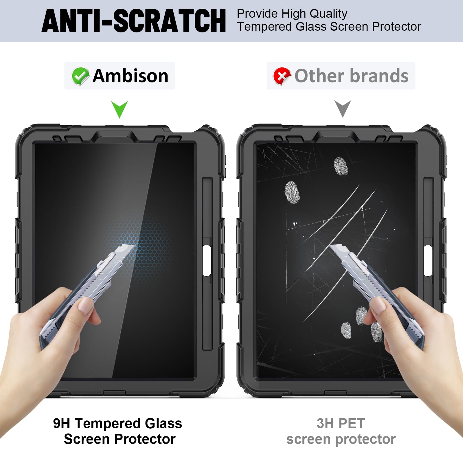 Premium iPad Air 5/4 (10.9'' 2022/2020) & iPad Pro 11 (2021/2020/2018) Protective Case - Shockproof Full-Body Cover with 9H Tempered Glass Screen Protector, 360° Rotatable Kickstand & Hand Strap | Perfect for Kids, Travel, Work & Home Use (Black)