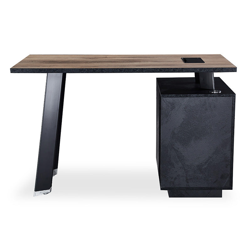 ARTO Single Workstation Desk with Left Cabinet 1.2M - Warm Oak & Black Finish | Modern Home Office Desk for Small Spaces | Perfect for Remote Work & Study