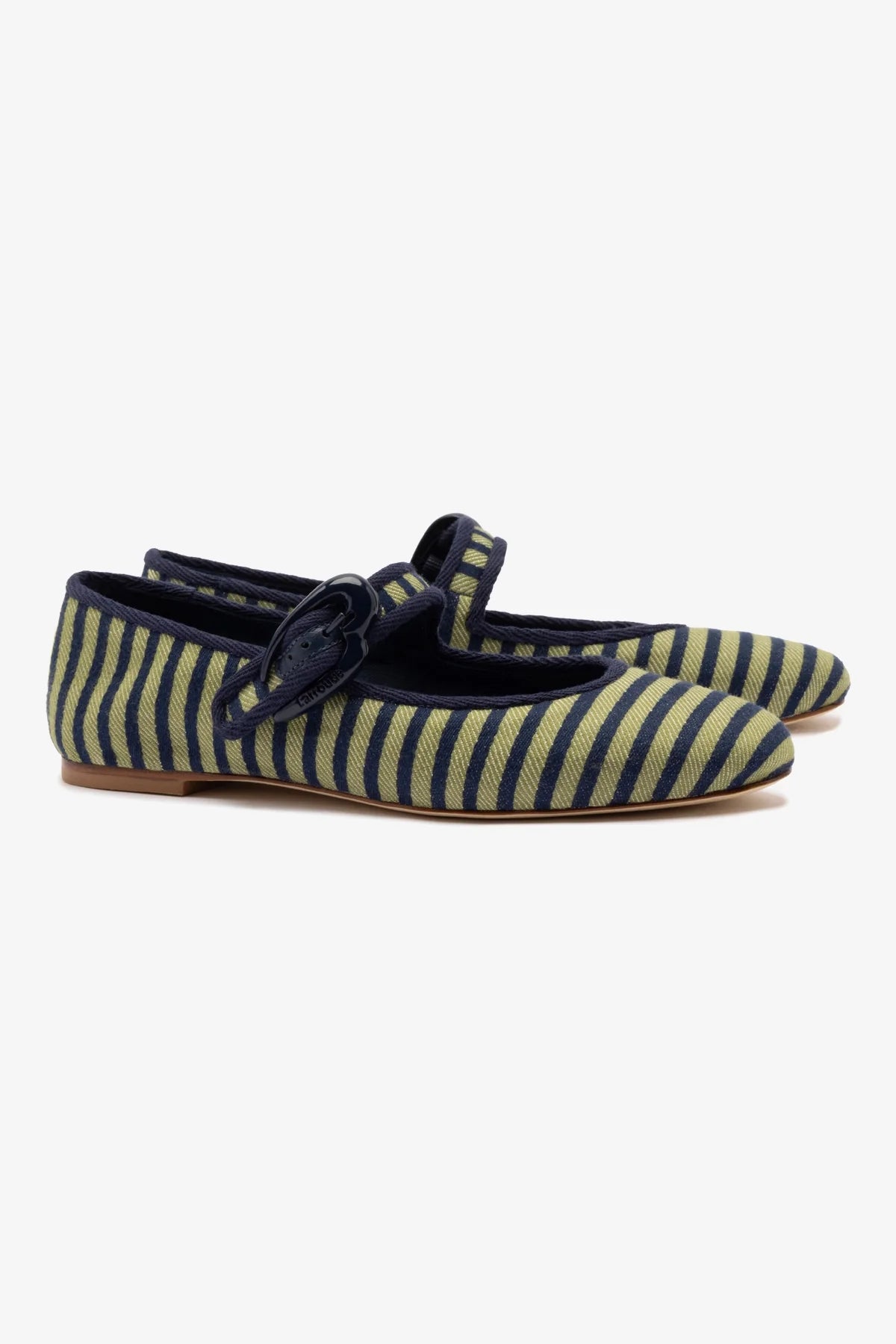 Verona Navy & Green Striped Ballet Flats with Navy Trim - Comfortable Women's Casual Shoes for Work, Travel & Everyday Wear