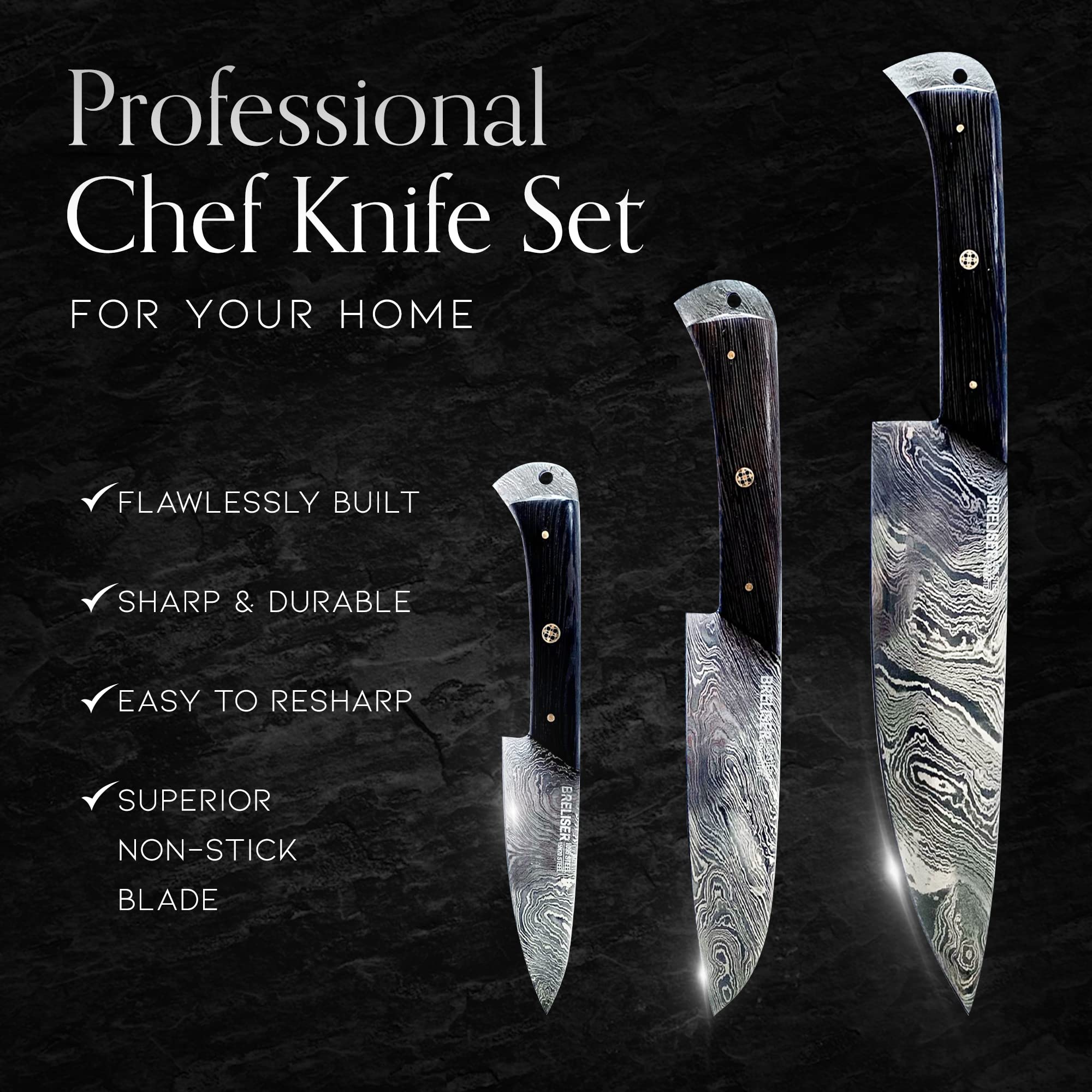 Premium 3-Piece Damascus Steel Knife Set - Professional Chef Knife, Santoku Knife & Paring Knife with Wenge Wood Handles - Perfect for Home Cooking, Professional Kitchens & Chef Gifts