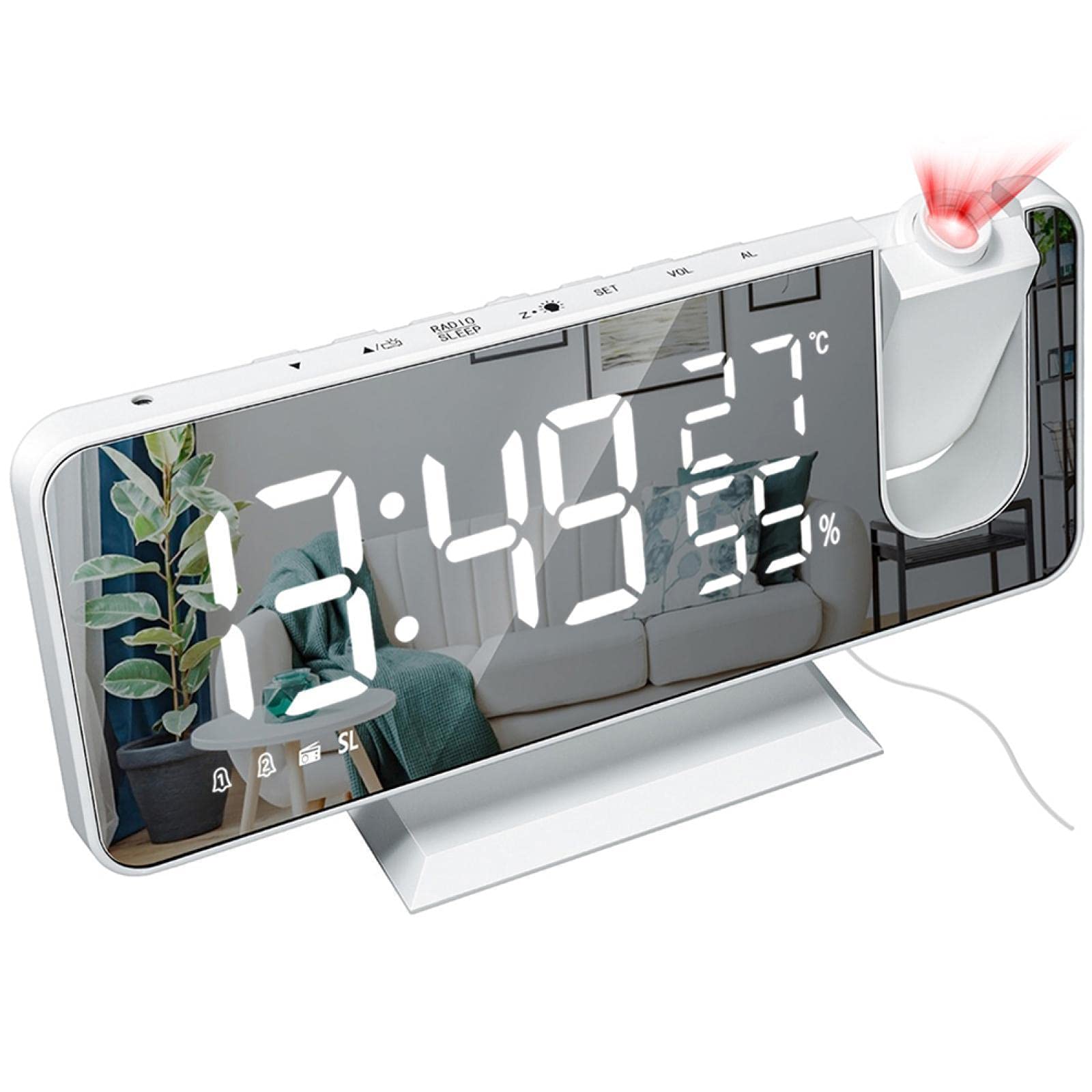 JKYP LED Digital Alarm Clock with Projector & Radio - Adjustable Mirror Display for Bedroom, Office, and Travel | Nightstand Clock with Time Projection & FM Radio