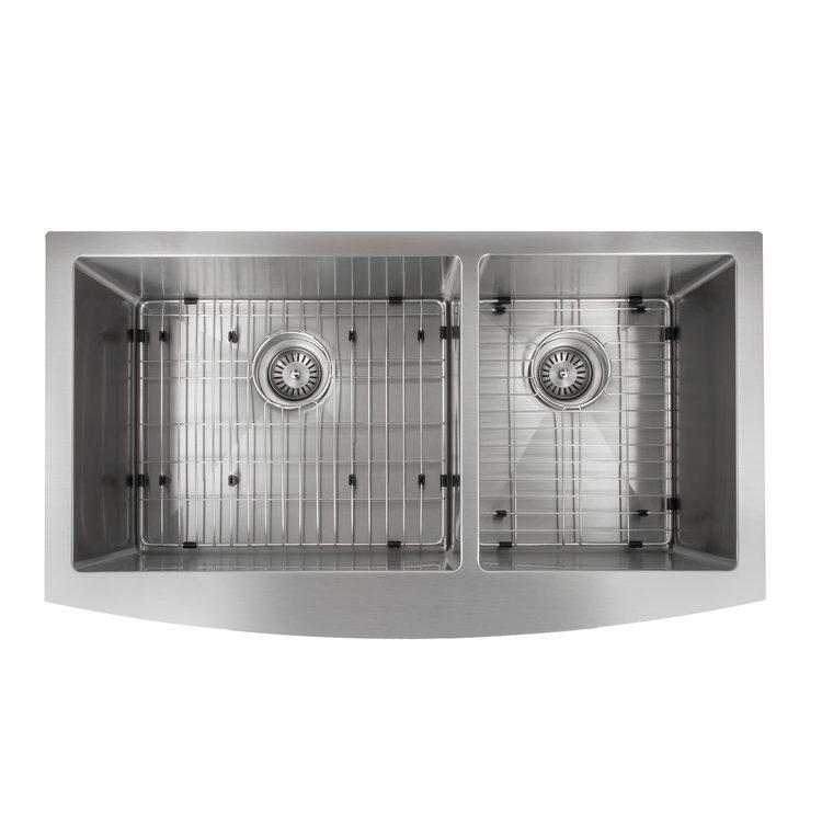 ZLINE 36 Inch Farmhouse Apron Front Double Bowl Kitchen Sink with Bottom Grid - Stainless Steel, Multiple Color Options (SA60D 36) - Perfect for Rustic & Modern Kitchens, Heavy-Duty Food Prep & Dishwashing