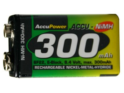 8-Pack 9V 300mAh AccuPower NiMH Rechargeable Batteries - Long Lasting Power for Smoke Detectors, Guitar Pedals & Wireless Microphones