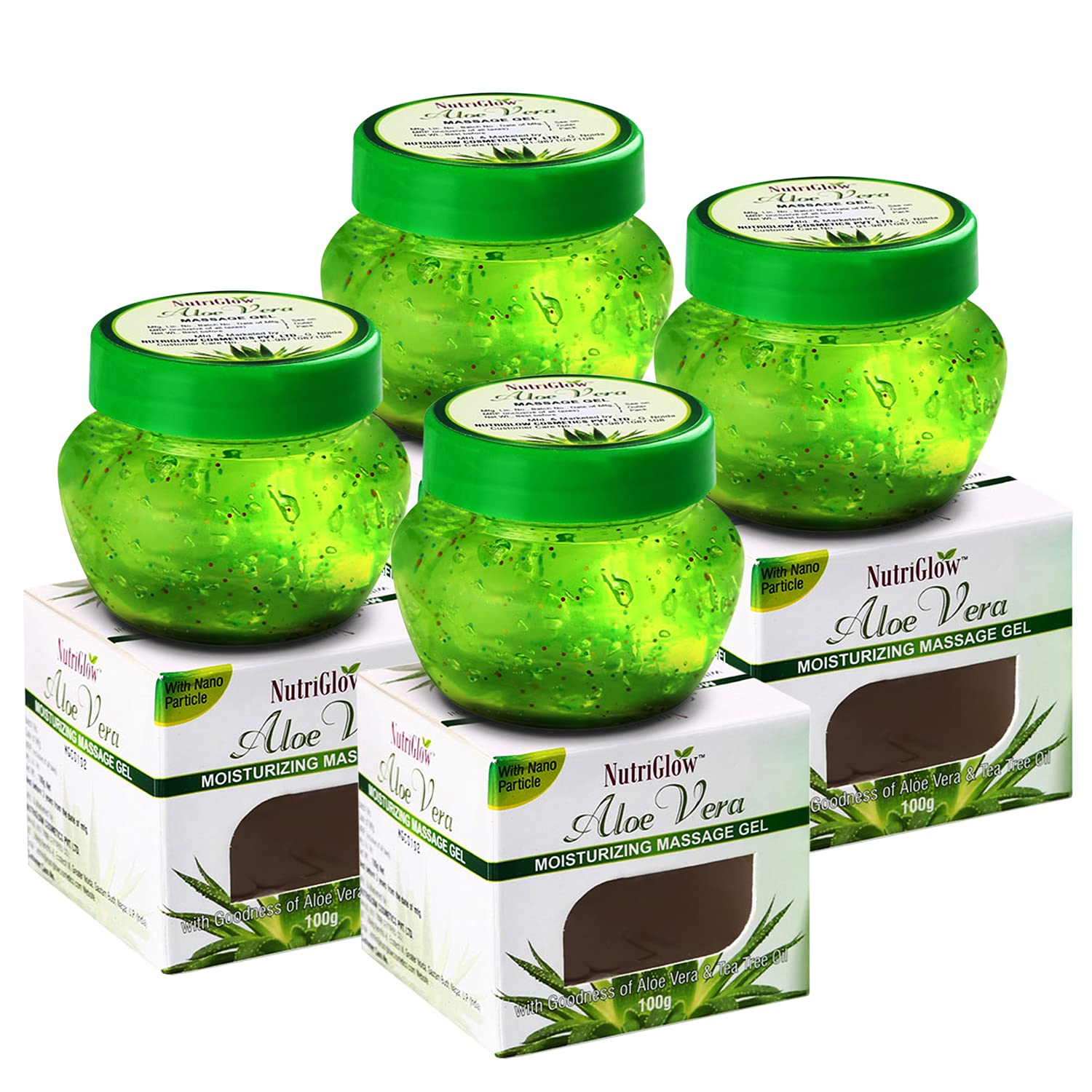 NutriGlow Pure Aloe Vera Gel for Face & Hair - Soothes Acne, Sunburn, Bug Bites & Rashes | Non-Sticky Formula for All Skin & Hair Types | 100g x 4 Pack | Perfect for Daily Skincare, After-Sun Care & Hair Hydration