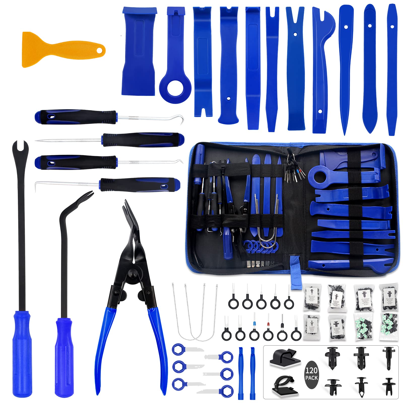 Wetado 200PCS Auto Trim Removal Tool Kit - Plastic Panel Fastener Remover with Clip Pliers for Car Door Panel Audio Installation & Repair (Blue+Orange) - Perfect for DIY Auto Detailing & Professional Mechanics