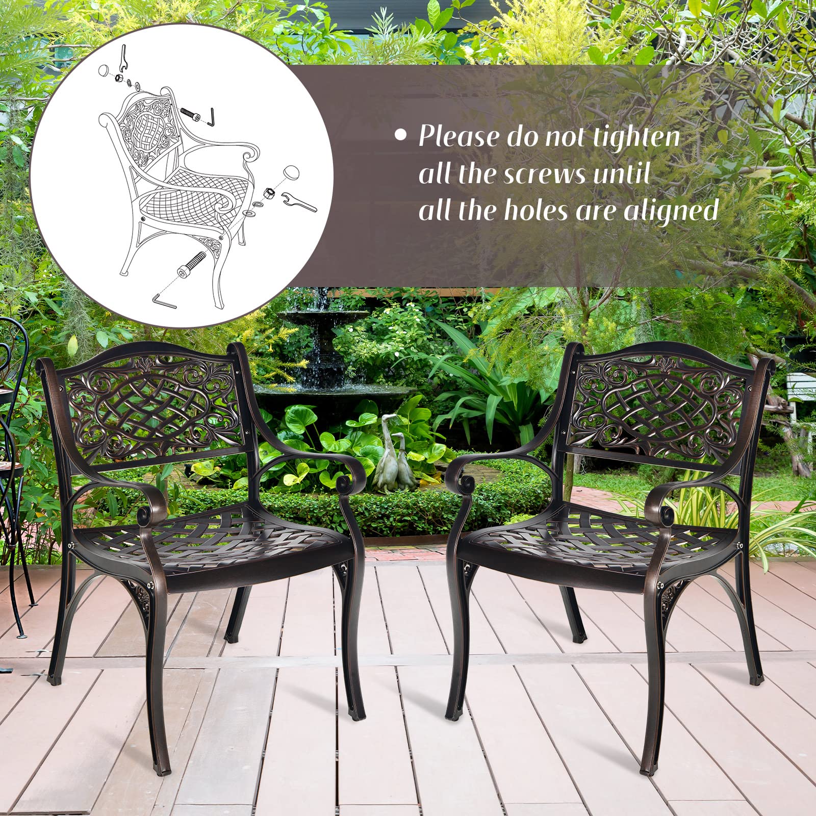 Tangkula 2-Piece Outdoor Dining Chairs Set - All-Weather Cast Aluminum Patio Chairs with Armrests & Curved Seats - Perfect for Garden, Poolside, Backyard, Deck & Outdoor Entertaining