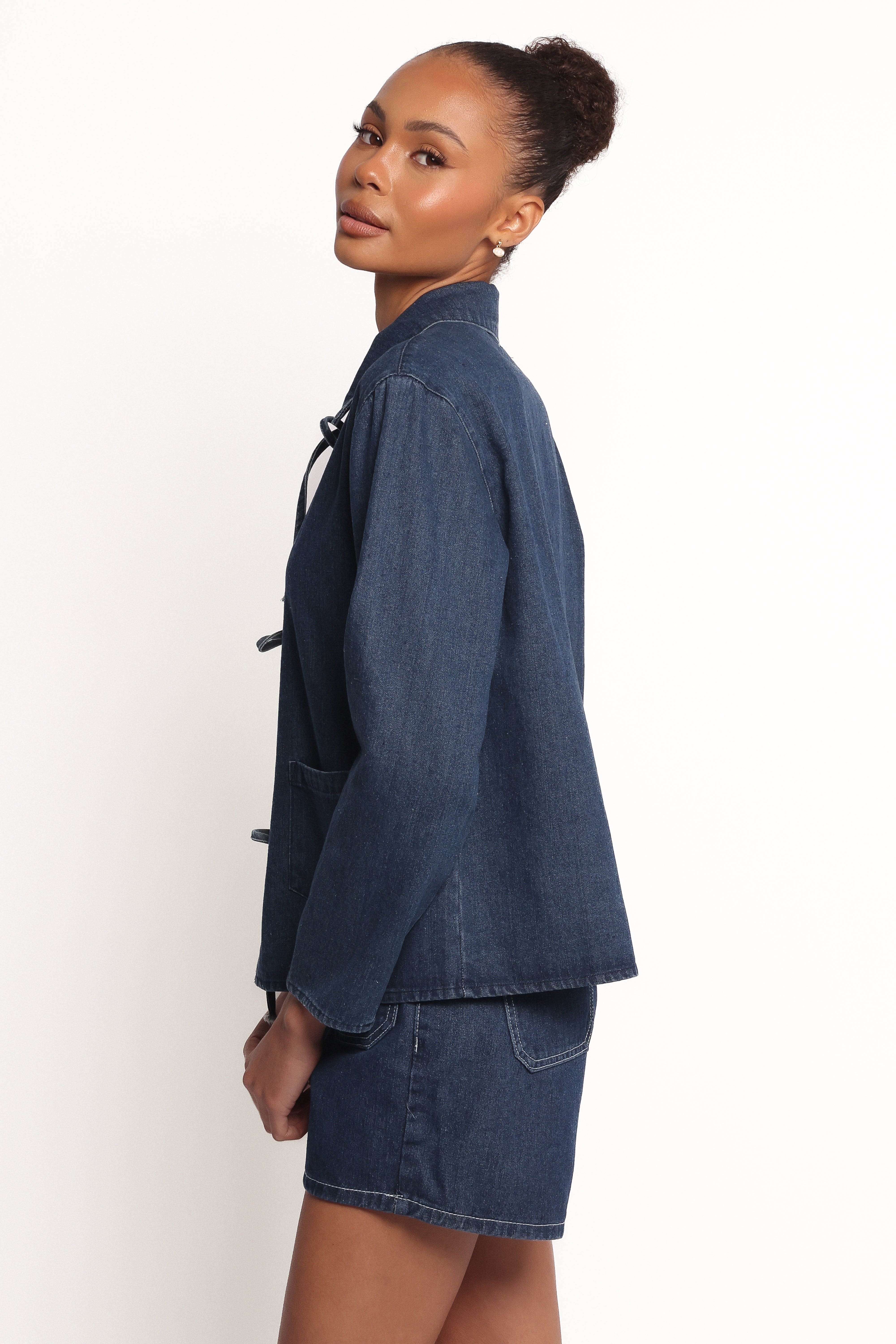 Avon Women's Bow Front Denim Shacket - Stylish Denim Jacket for Casual Outfits | Perfect for Fall Layering, Weekend Errands & Coffee Dates