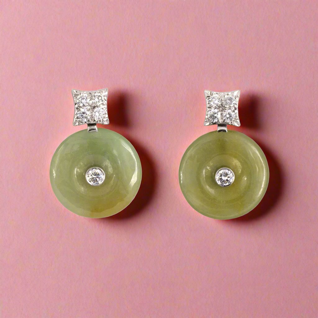 Exquisite Diamond & Green Jadeite Drop Earrings for Women – Elegant Handmade Jewelry for Parties, Weddings & Special Occasions