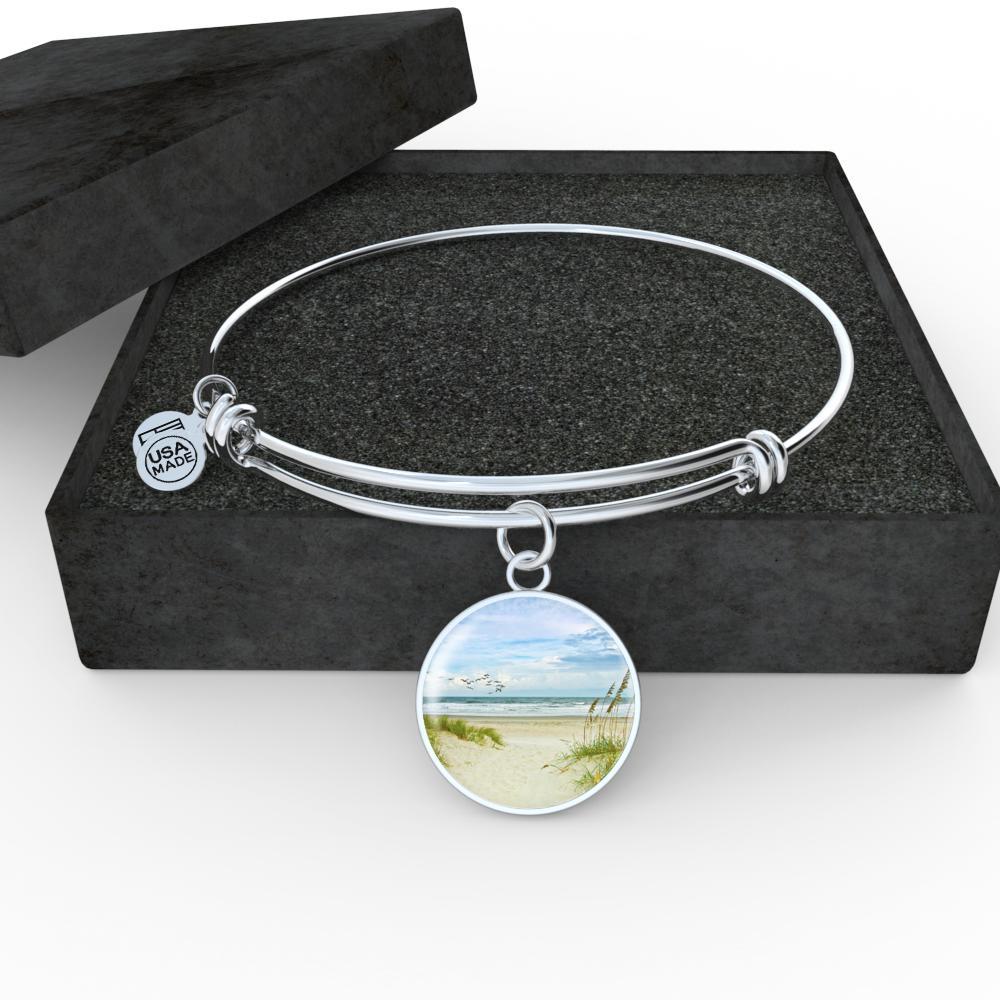 Handmade Beach Painting Bangle Bracelet - Ocean Wave Design Adjustable Women's Jewelry for Summer Vacation, Boho Festival & Beach Party Accessories