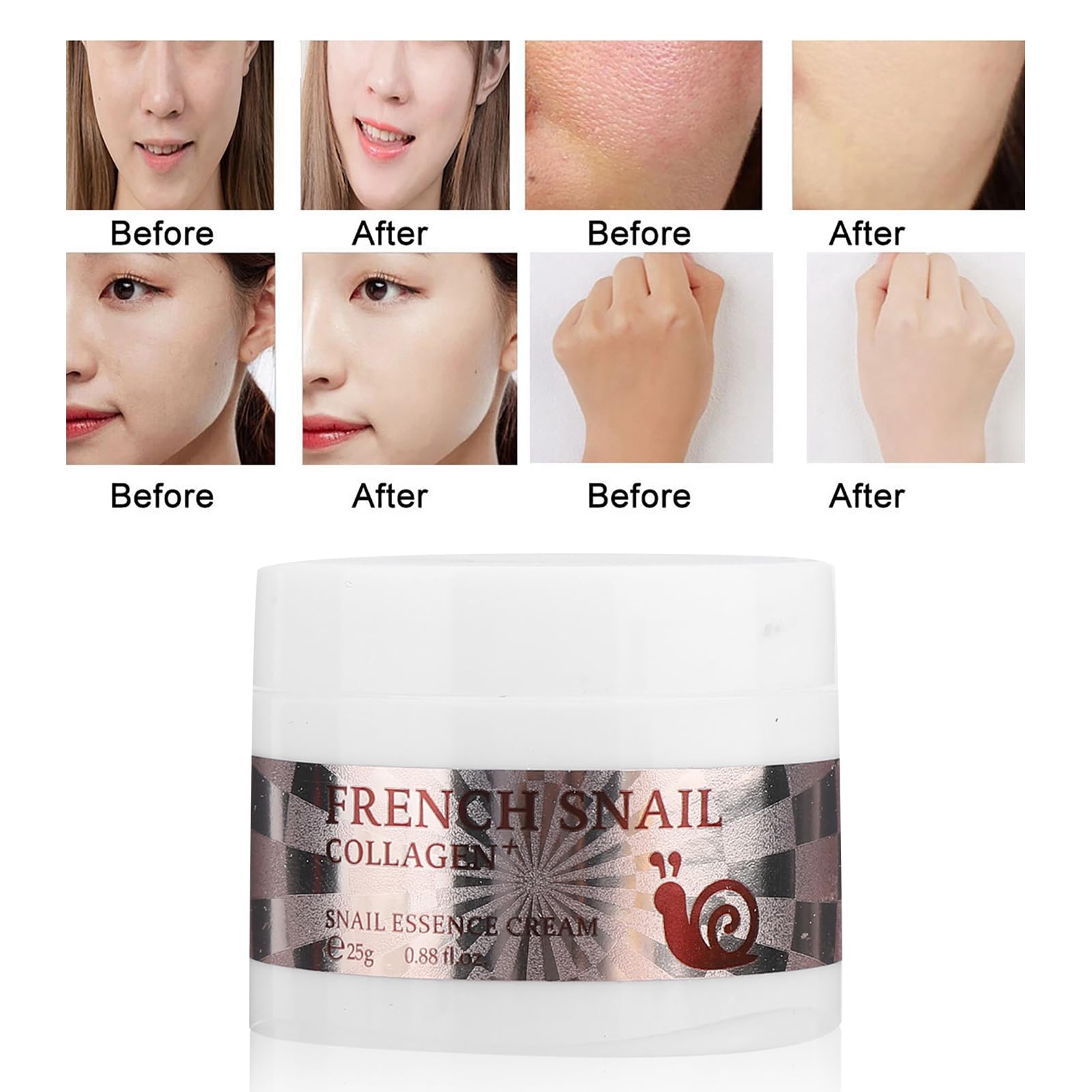 Snail Repair Cream with Collagen & Moisturizing Essence - Hydrating Brightening Facial Cream for Dry, Sensitive Skin - Day & Night Skincare Routine