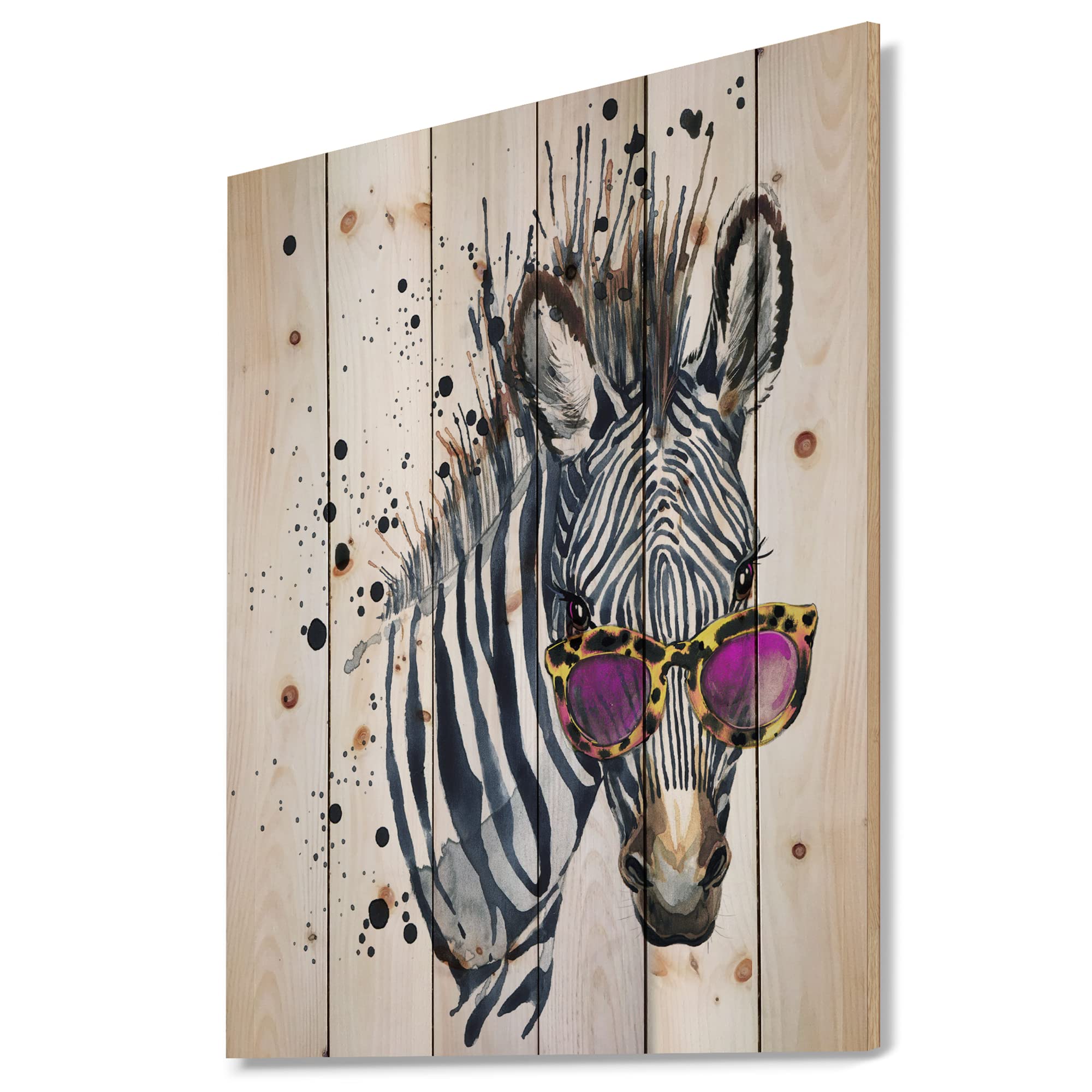 Funny Zebra Watercolor Wood Wall Art - Traditional Grey Wood Decor with Large Animal Print on Natural Pine - Perfect for Living Room, Bedroom, or Nursery Decor