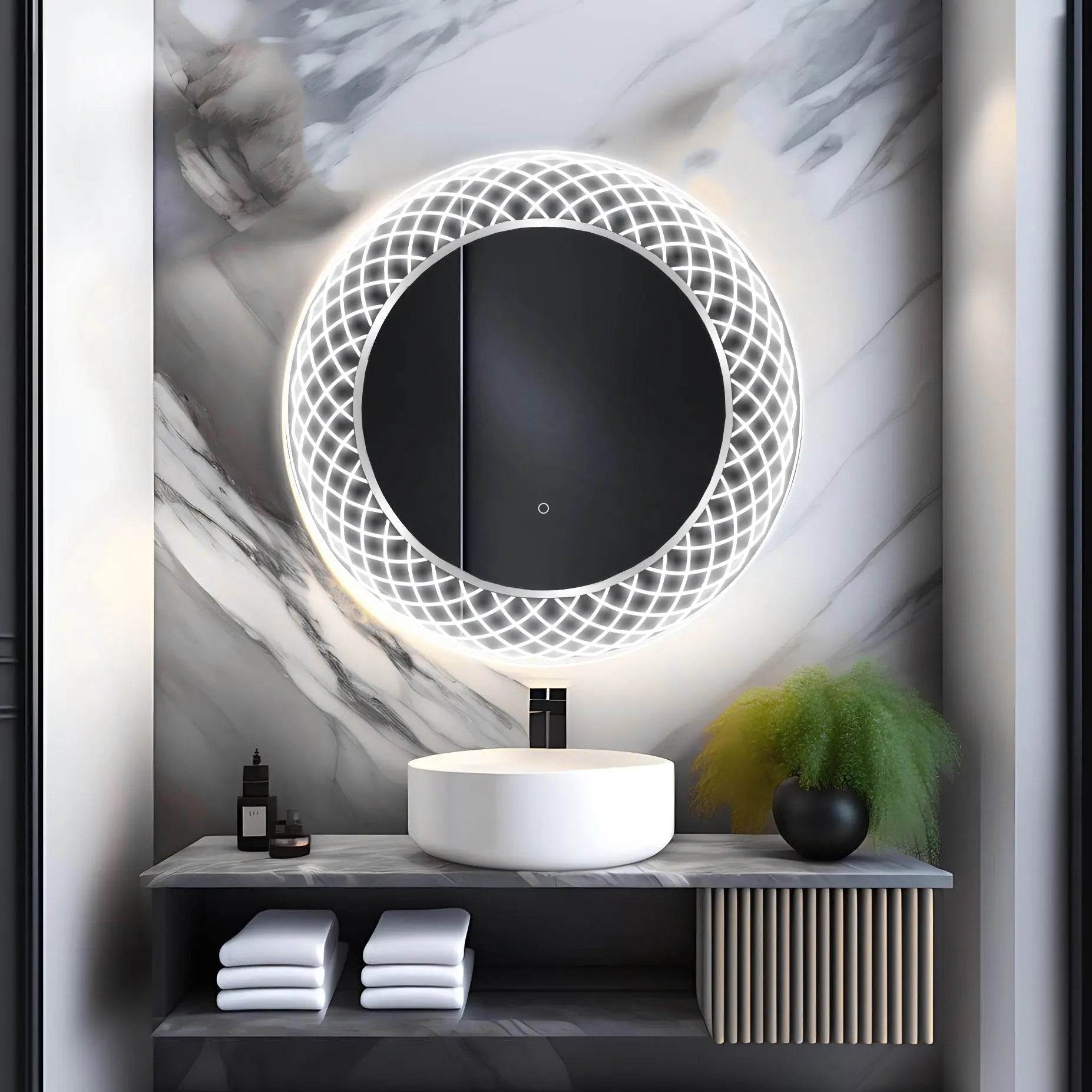 Liza Round LED Vanity Mirror with Dimmer & Defogger - 2 Sizes (12