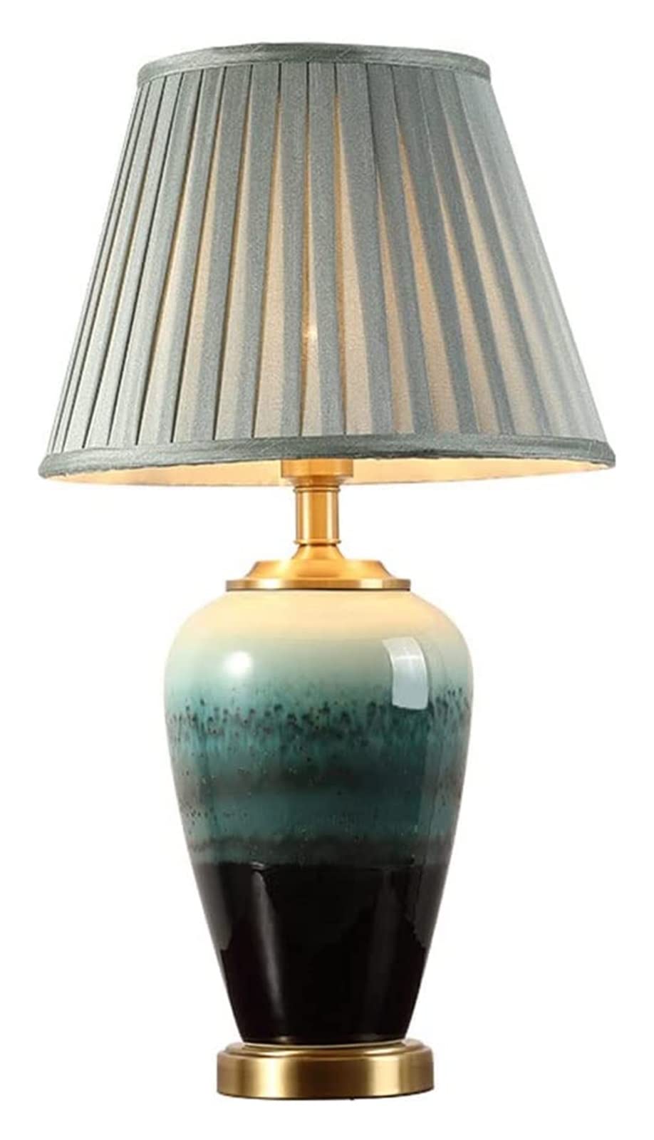 Ceramic Table Lamp with Pleated Lampshade - Modern Bedside Lighting for Bedroom, Living Room, Study & Office - Decorative Green Lamp for Cozy Home Ambiance & Reading