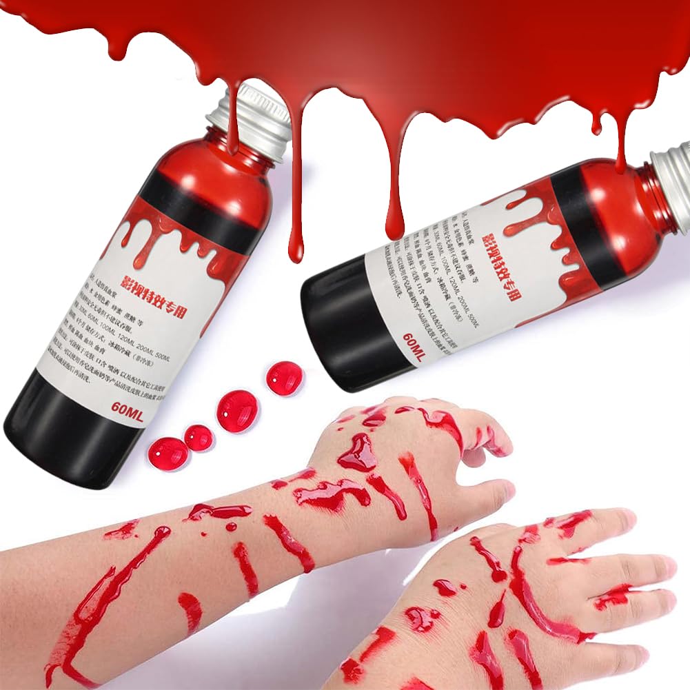 60ml Fake Blood for Halloween - Washable Artificial Blood for Zombie Makeup, Costume Parties & Carnival - Realistic SFX Blood for Scary Halloween Props & Theater Effects