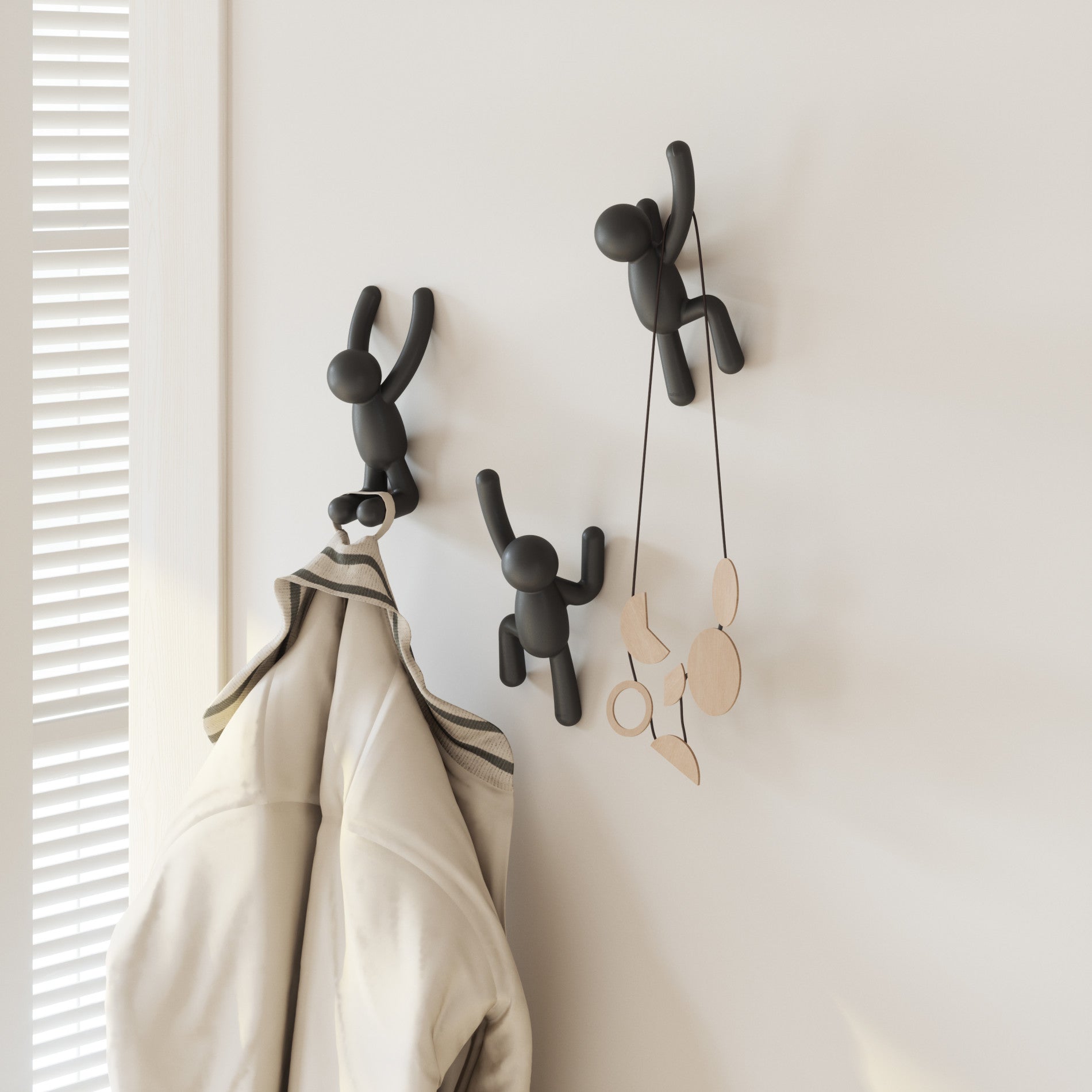 Buddy Wall Hooks Set of 3 - Heavy Duty Adhesive Hooks for Hanging Coats, Hats & Keys - Perfect for Home, Office & Dorm Organization