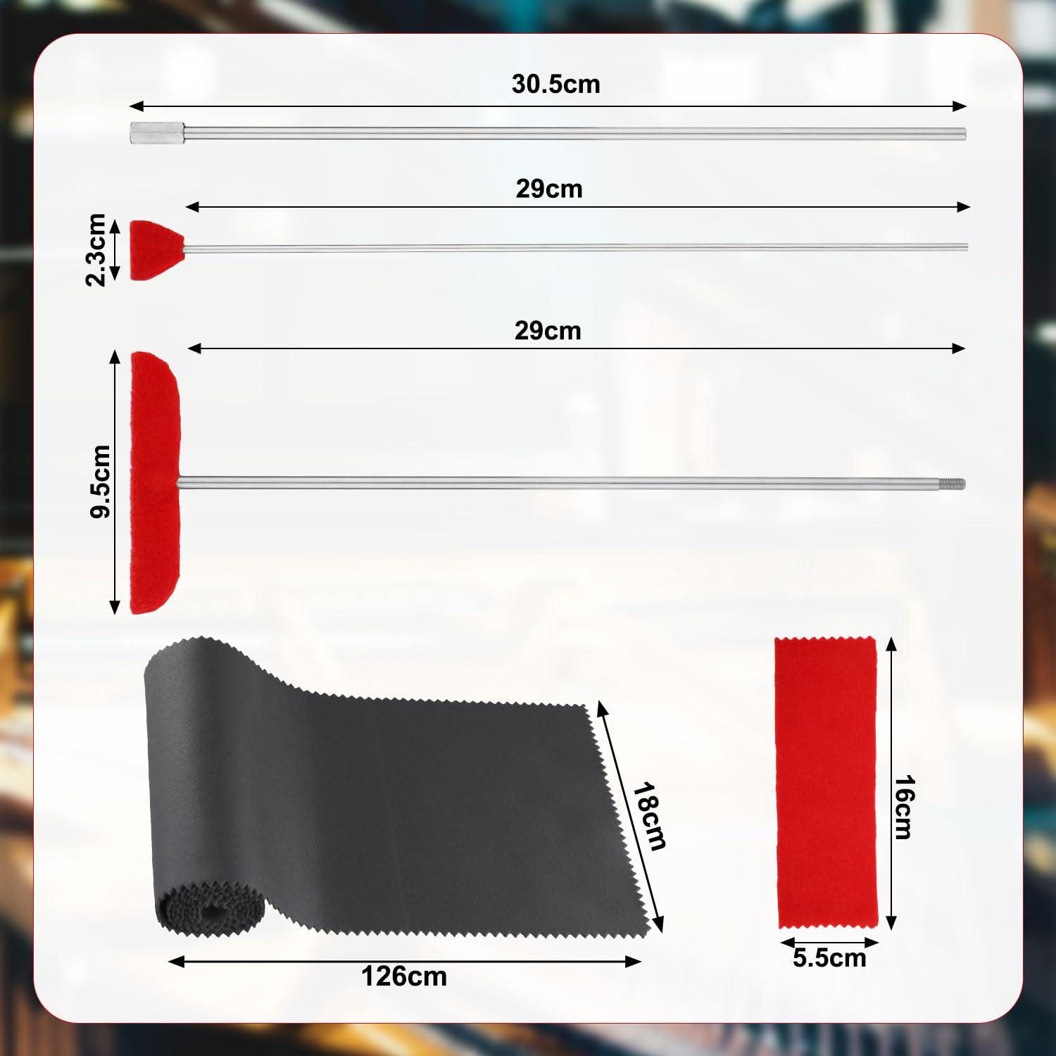 5-Piece Grand Piano Soundboard Cleaning Kit - Includes Large & Small Brush Heads, Extension Rod, Soft Fiber Polish Cloth & Dust Cover (Black) - Professional Piano Maintenance Tools for Home & Studio Use