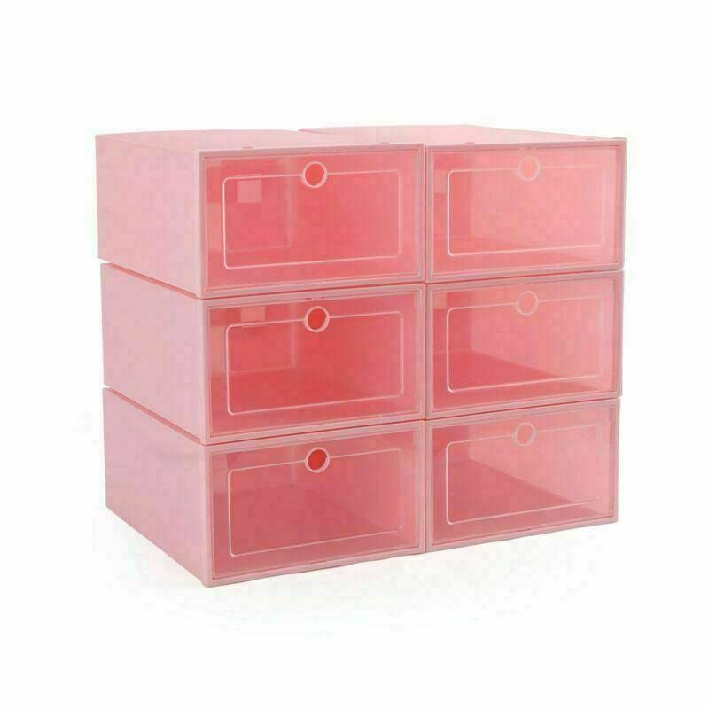 VioliytyC 6-Piece Stackable Shoe Storage Organizer with Lids - Pink Plastic Drawer Box for Closet, Bedroom & Entryway Organization - Perfect for Shoes, Accessories & Small Items Storage