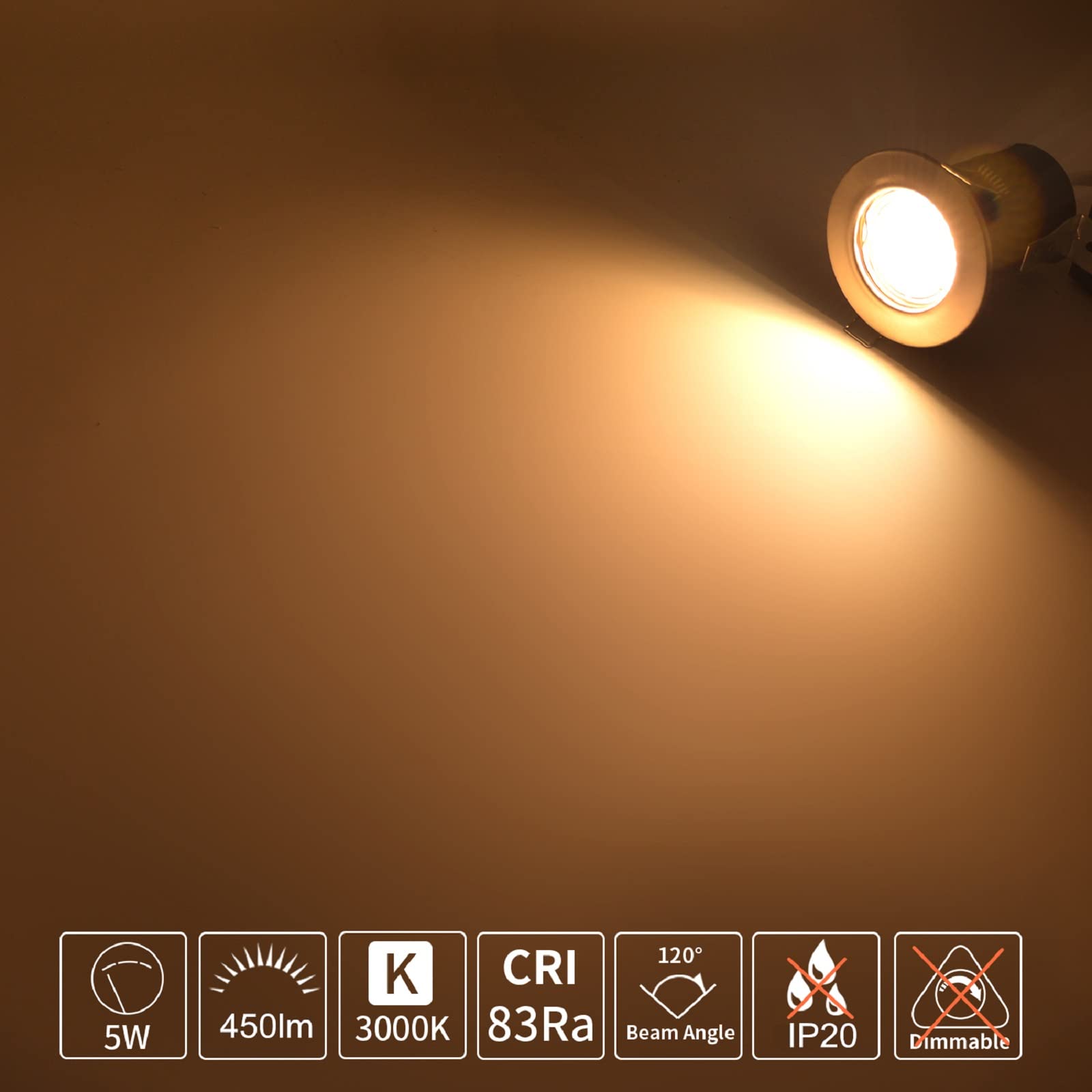 4X LED Fire Rated GU10 Downlights IP65 Waterproof - Brushed Chrome Recessed Ceiling Spotlights with 5W Warm White Bulbs - Perfect for Bathroom, Kitchen & Commercial Spaces