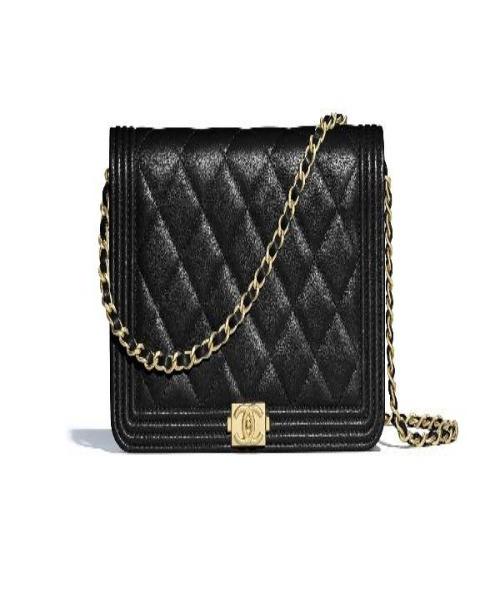 Chanel Le Boy Wallet On Chain WOC - Black Grained Calfskin with Gold-Tone Hardware | Luxury Crossbody Bag for Women, Perfect for Evening Events & Daily Use