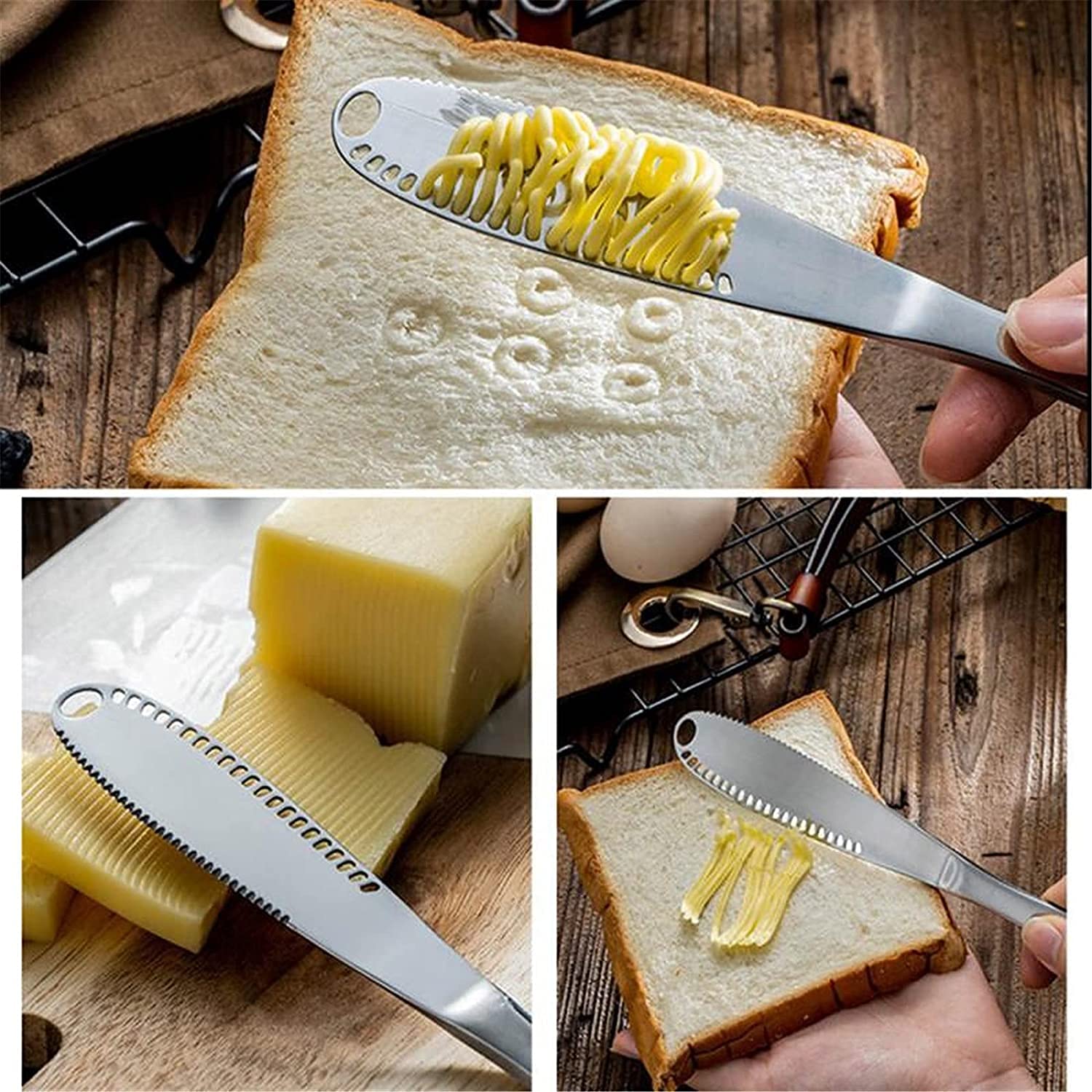 Premium Stainless Steel 3-in-1 Butter Knife - Serrated Edge Butter Spreader with Cheese Grater & Slicer for Kitchen, Dining & Entertaining (Random Color, Pack of 1) - Perfect for Breakfast, Brunch, Cheese Boards & Food Prep