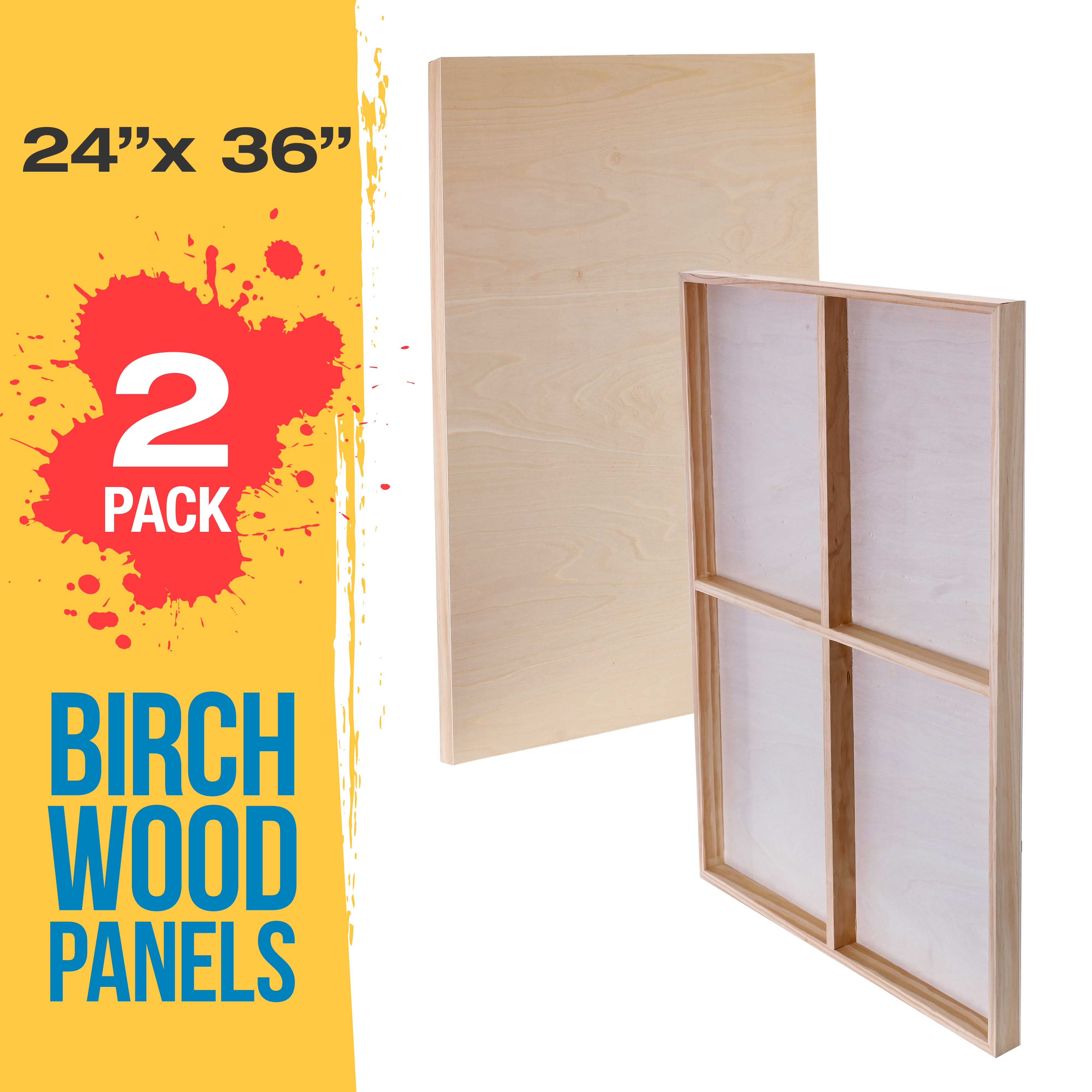 Unfinished Cradled Wood Panels for Painting - 2 Pack of 24x36 inch Gallery Birch Wooden Canvas Boards, 1.5