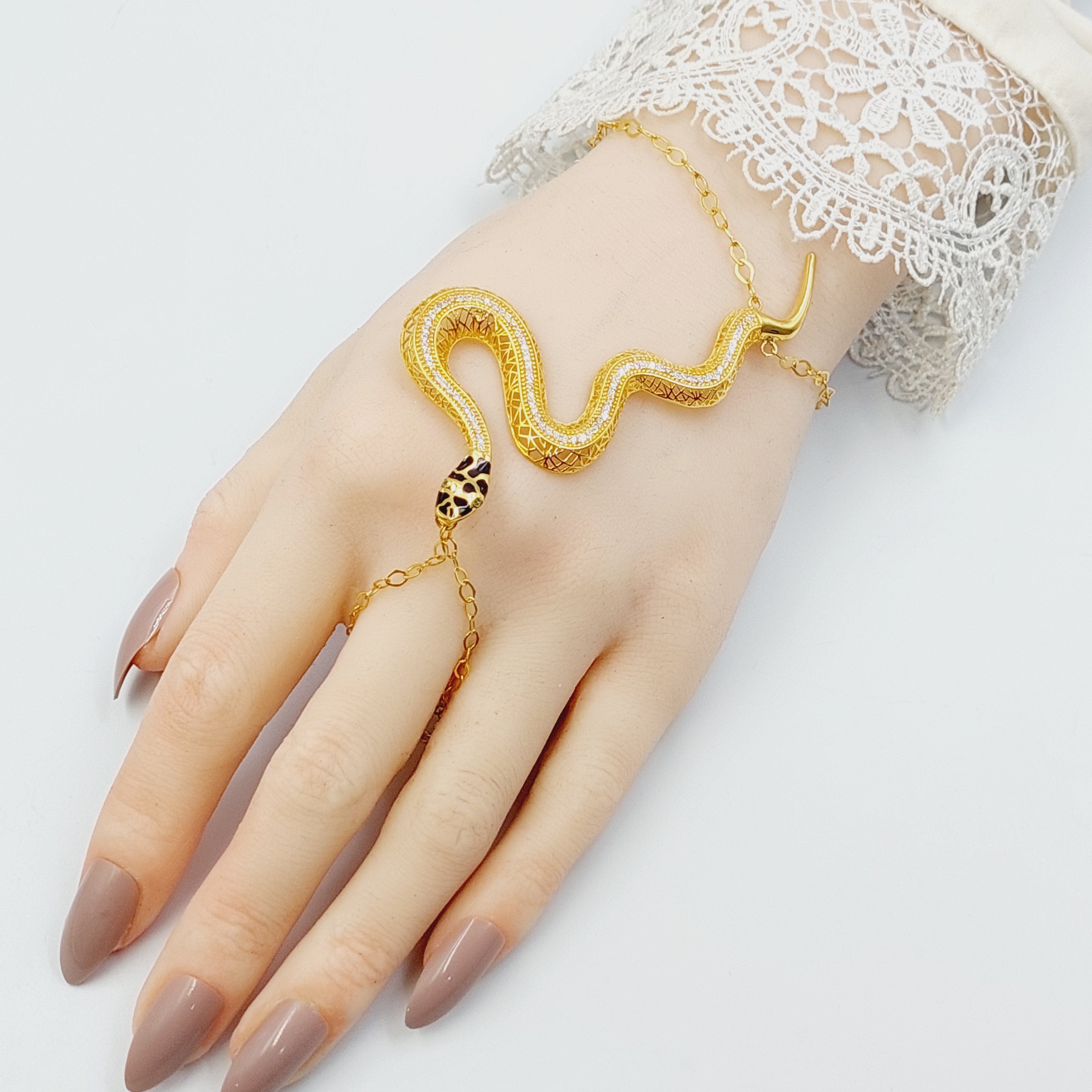 Enameled & Zircon Studded Snake Hand Bracelet for Women - Fashion Jewelry for Parties, Dating & Special Occasions