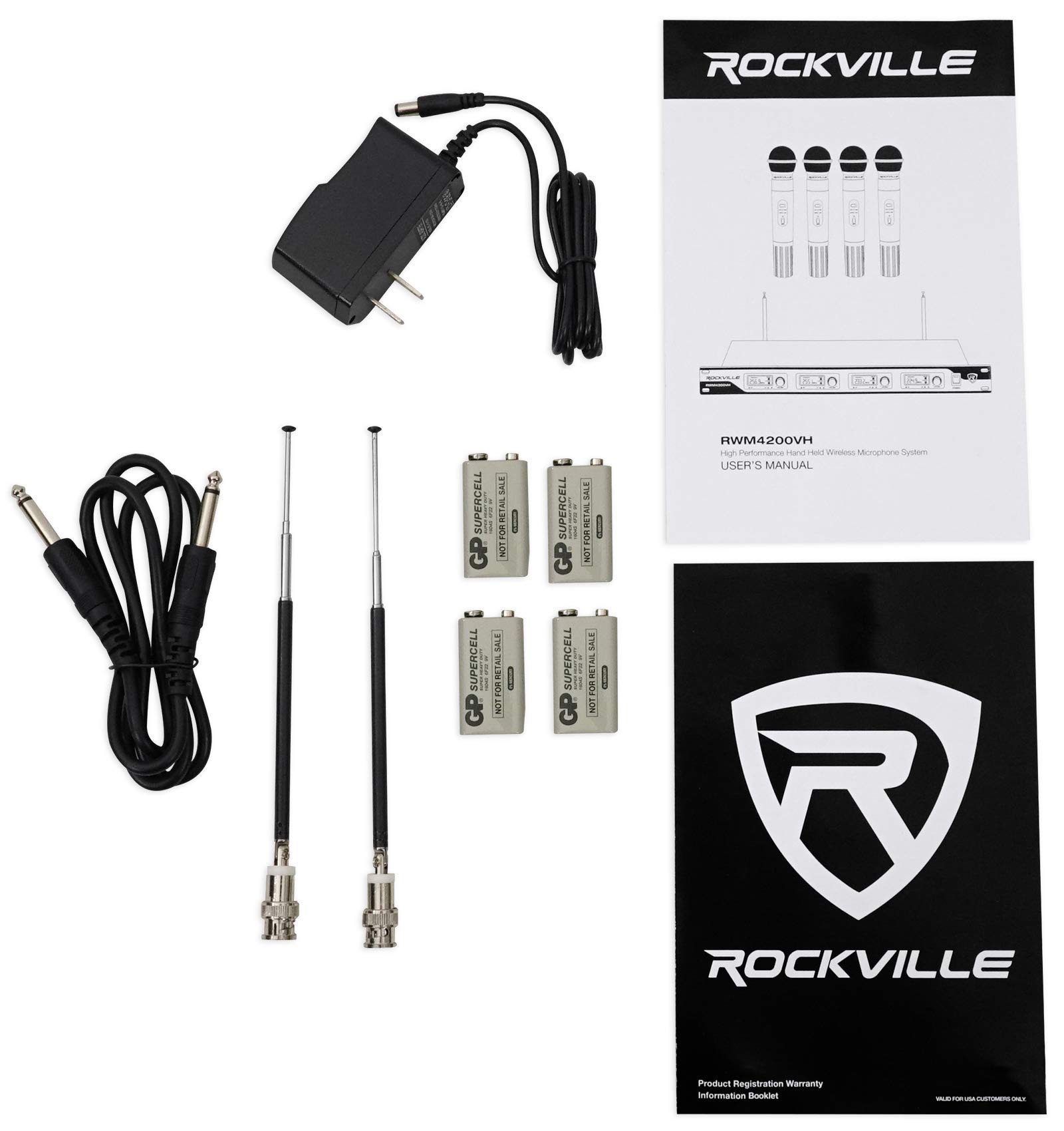 Rockville RWM4200VH 4-Pack Wireless Handheld Microphones for Church, Karaoke, Live Performances & Events - UHF Professional Sound System with Crystal Clear Audio