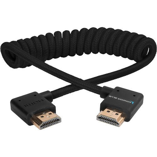 Kondor Blue Coiled Right Angle High Speed HDMI Cable 12-24 Inch - 4K 60Hz, 18Gbps, Ethernet, 3D, ARC (Raven Black) - Perfect for Gaming, Home Theater & AV Setups