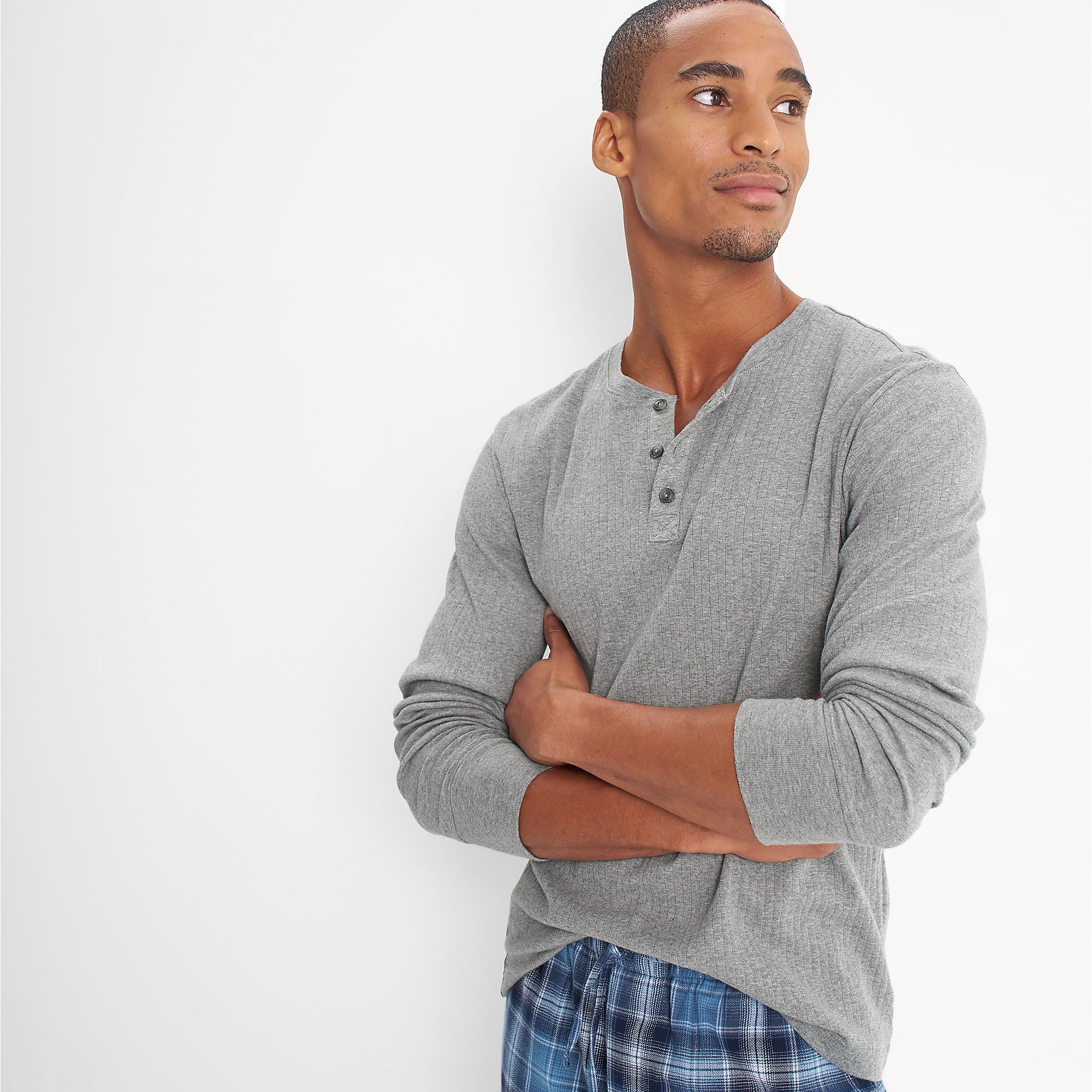 Lands' End Men's Knit Rib Henley Shirt - Soft Cotton Long Sleeve Casual Top for Everyday Wear, Work & Outdoor Activities