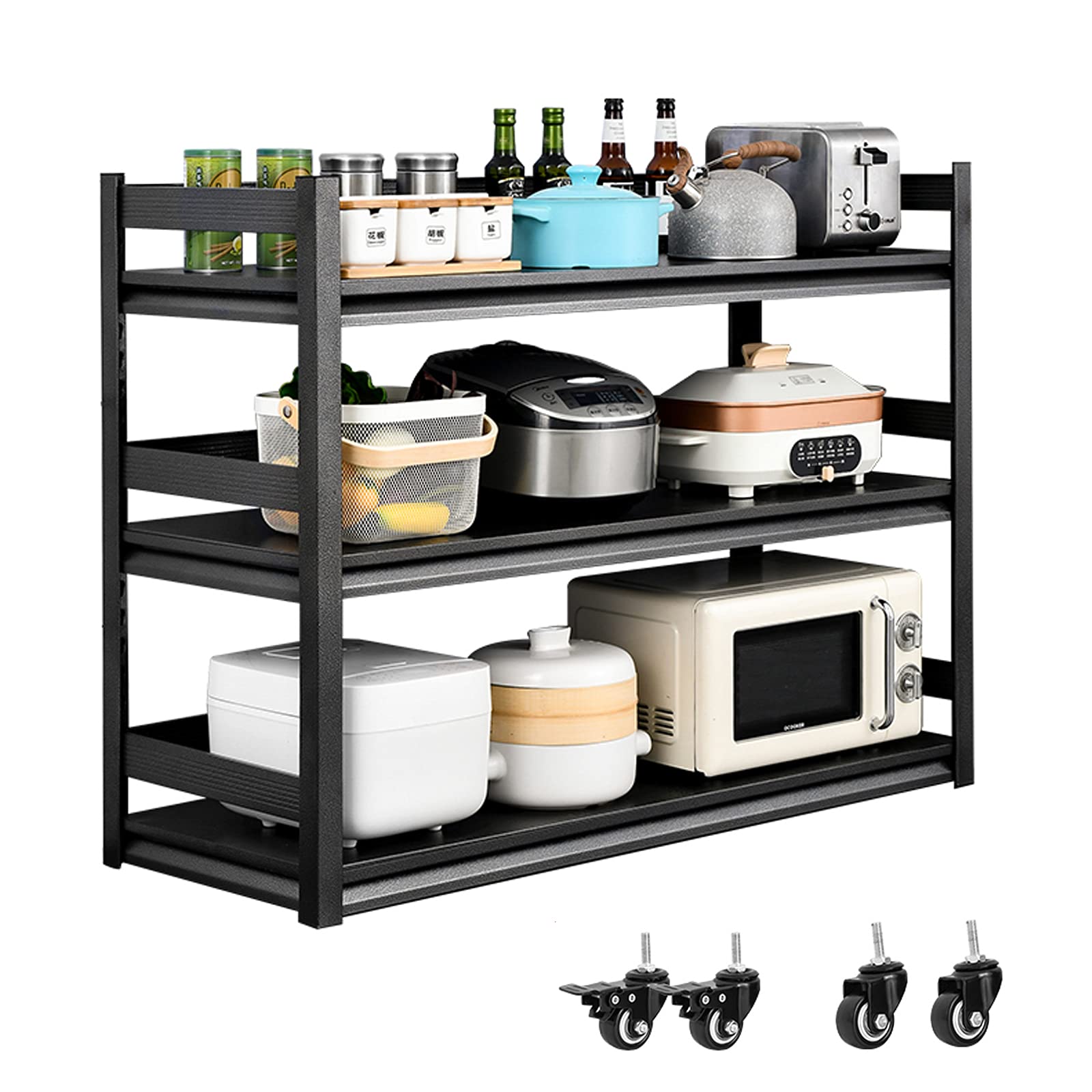 3-Tier Kitchen Utility Cart with Fence & Brake - Rolling Storage Trolley for Kitchen, Restaurant & Home Organization - Perfect for Food Prep, Serving & Storage