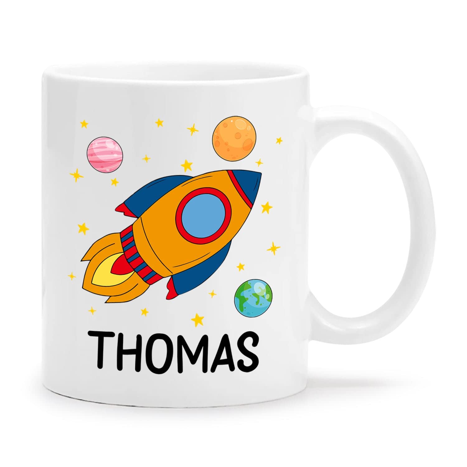Personalized Kids Coffee Mug with Name - Custom Rocket Ship Design for Hot Chocolate & Drinks - 11oz & 15oz Ceramic White Mugs - Perfect Birthday Gift for Boys & Girls - Great for School, Home & Travel Use