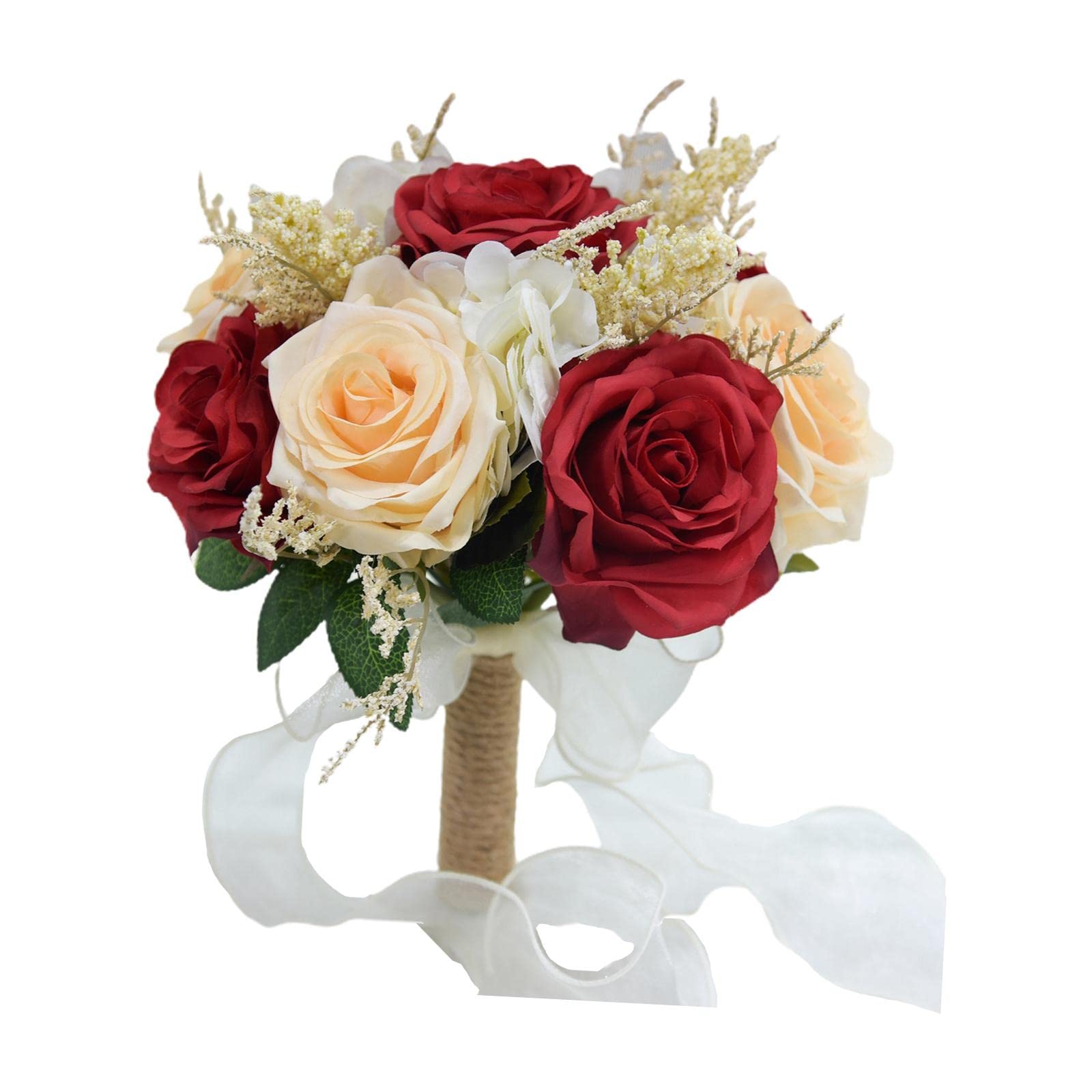 Artificial Wedding Bouquet - Bridal Silk Flower Bouquet for Bridesmaids, Church, Anniversary Decor - Red Roses for Wedding Toss, Reception & Photo Backdrop