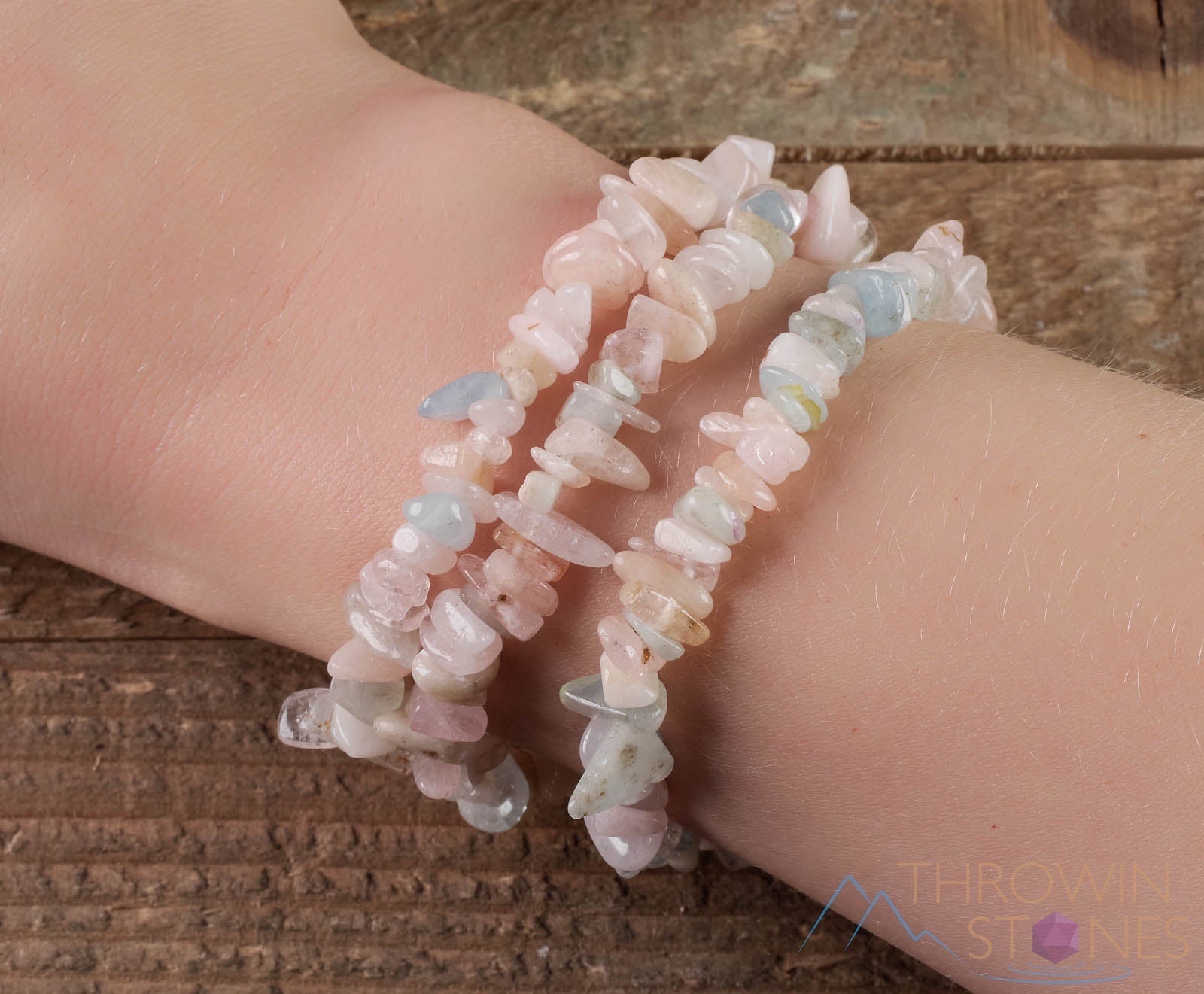 AQUAMARINE & MORGANITE Crystal Beaded Bracelet - Handmade Healing Gemstone Chip Bracelet for Women - Perfect for Meditation, Yoga & Spiritual Healing (E0630)