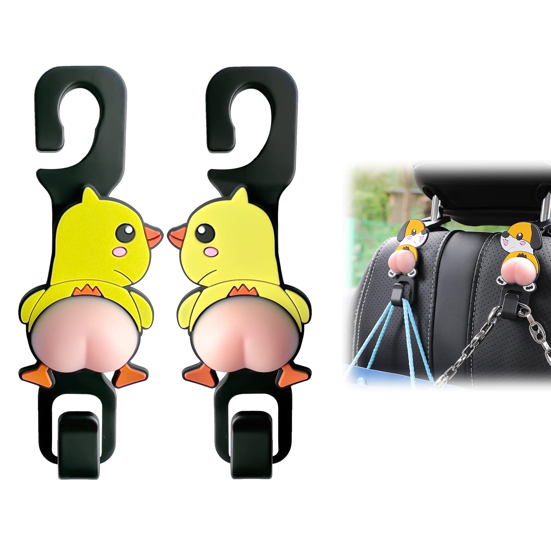 **Universal Car Seat Headrest Hooks - 2 Pack Adjustable Backseat Organizer for Purse, Handbag, Clothes & Grocery Bags | Durable & Bendable Storage Hooks for Cars, SUVs & Trucks (Chicky) | Perfect for Road Trips, Shopping & Daily Commute**