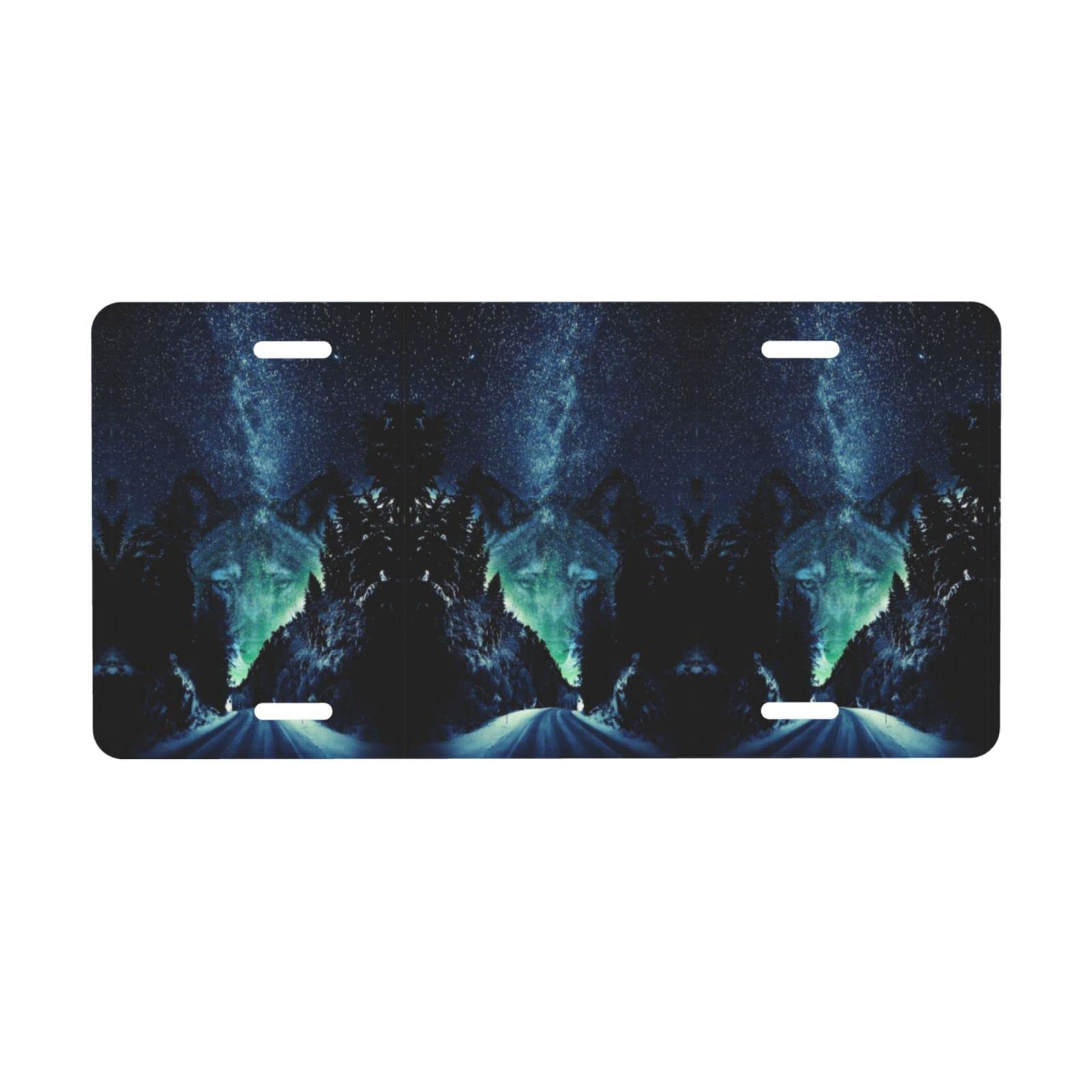 12x6 Inch Aluminum Car License Plate with 4 Holes - Wolf Dark Sky Starry Night Design - Durable Metal Tag for Cars, Trucks, and Motorcycles
