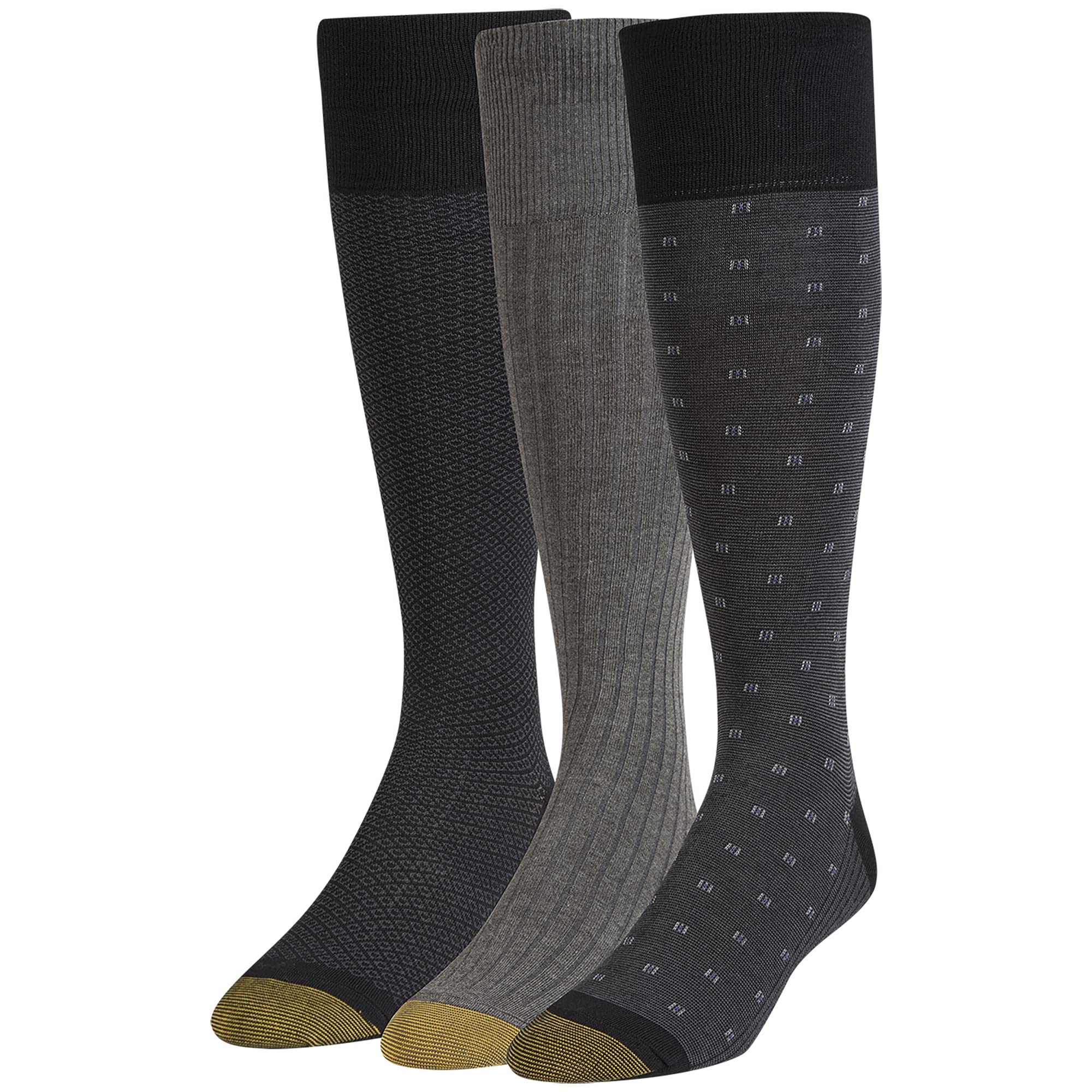 Premium GOLDTOE Men's Over-The-Calf Dress Socks - 3-Pack for Business & Formal Wear - Comfortable & Durable Office, Wedding & Special Occasion Socks