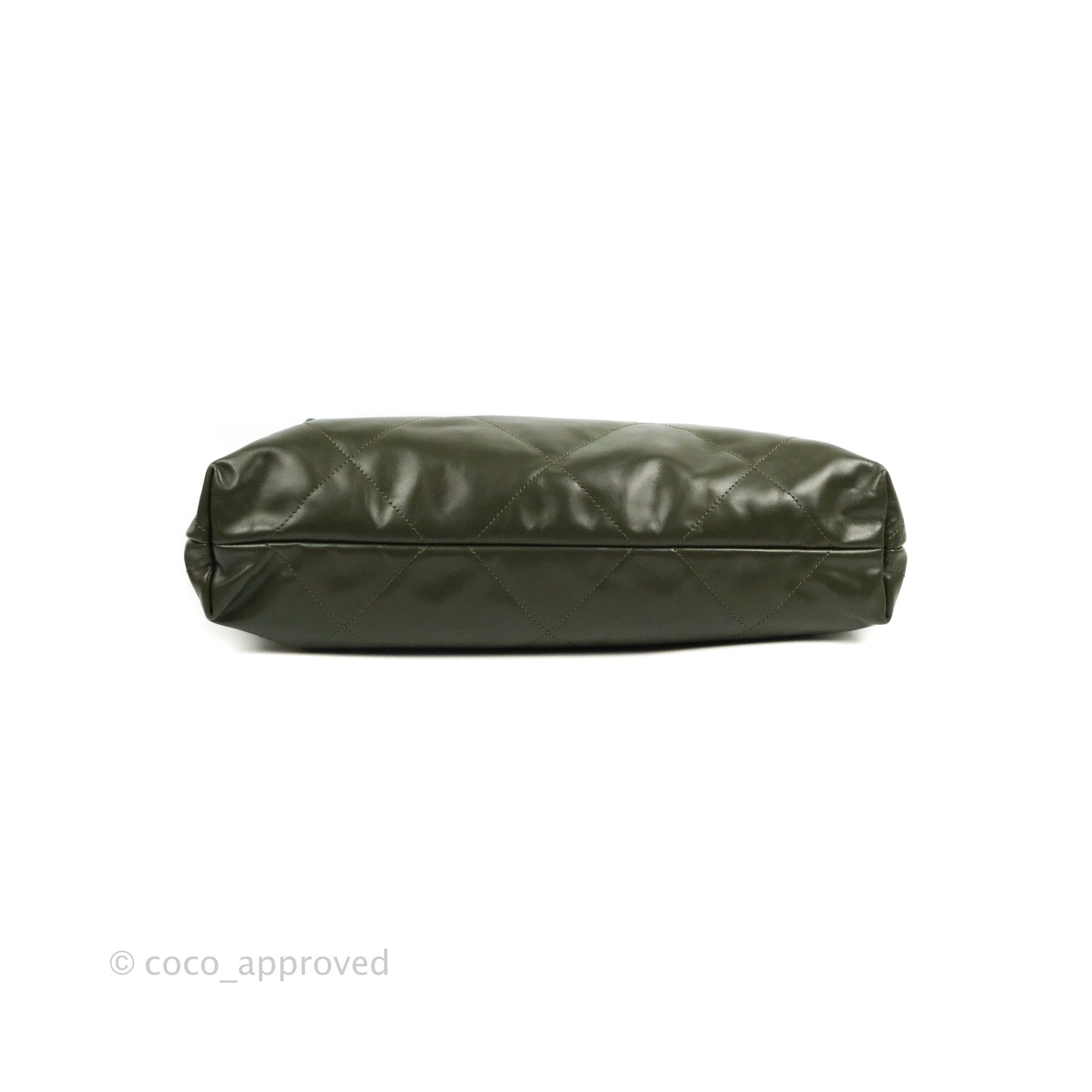 Chanel 22 Medium Handbag in Army Green Shiny Calfskin Leather with Ruthenium Hardware - Luxury Crossbody Bag for Women, Perfect for Work, Travel & Evening Events