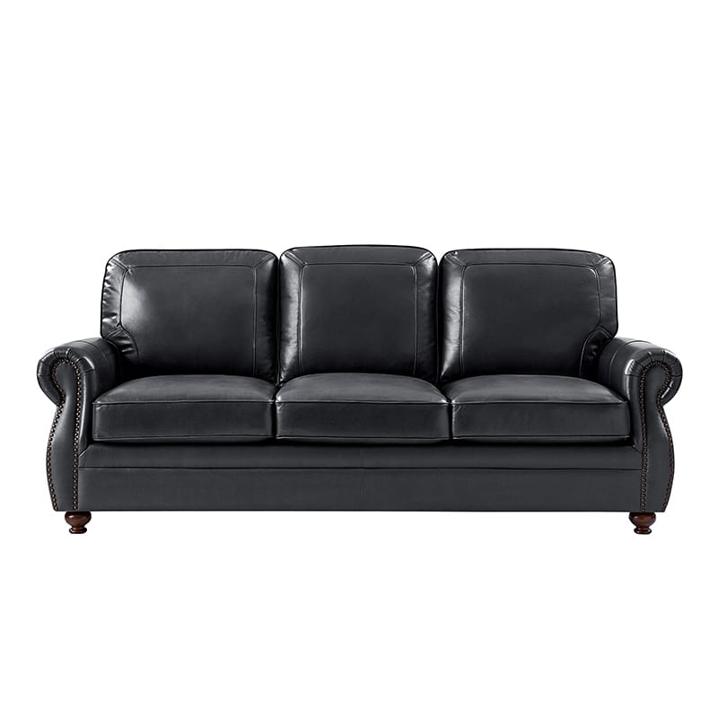 Premium Iliana Genuine Leather Sofa with Elegant Rolled Arms - Luxurious Living Room Furniture for Home & Office Decor