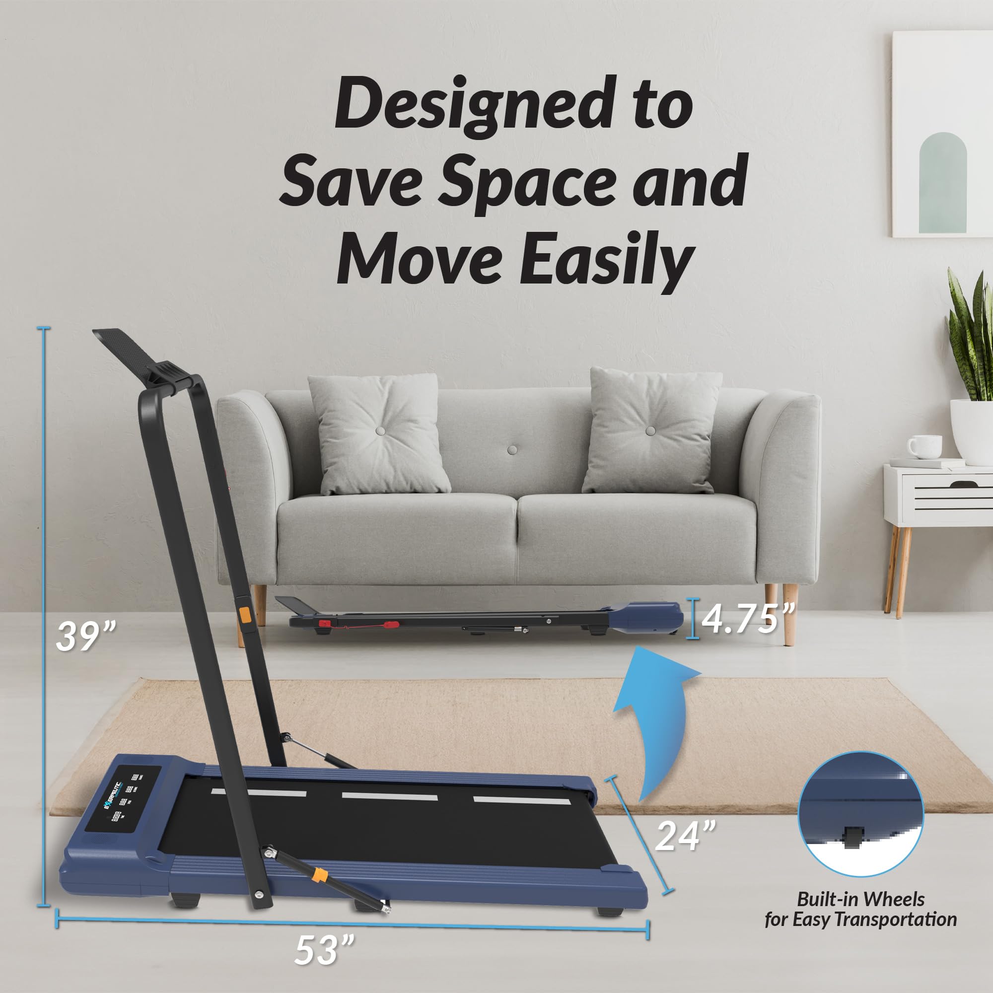 Exerpeutic 400 LB Heavy Duty Folding Treadmill for Walking & Jogging - High Capacity Home Gym Equipment with Under Desk Design - Perfect for Home Office, Small Spaces & Low-Impact Cardio Workouts