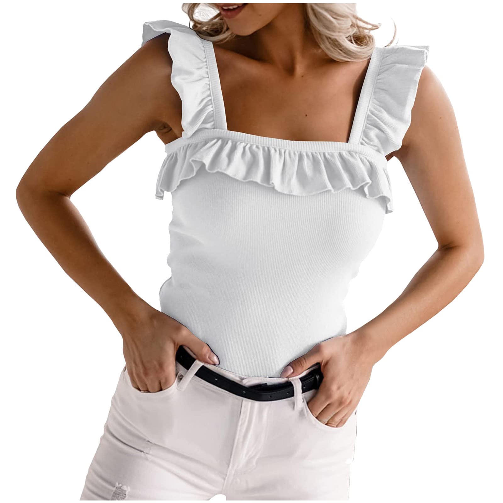 LLQQ Women's Sexy Sleeveless Square Neck Rib-Knit Crop Tank Top - Y2K Style Workout & Summer Casual Top for Gym, Beach & Streetwear Fashion