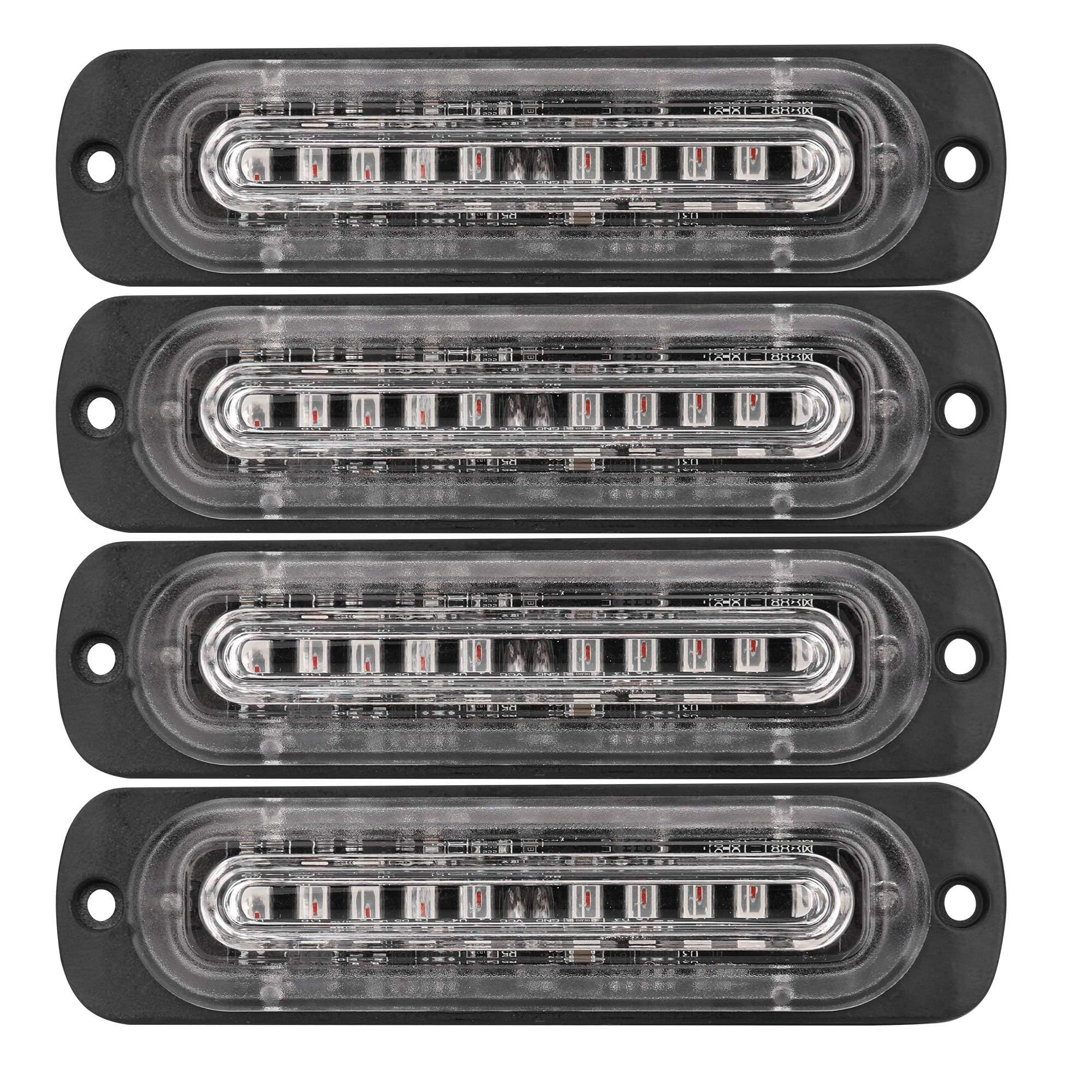 4-Pack 4.4-Inch 10 LED Ultra Slim Strobe Emergency Lights - Red & Blue Surface Mount Warning Lights for Trucks, Emergency Vehicles, Construction & Safety Use