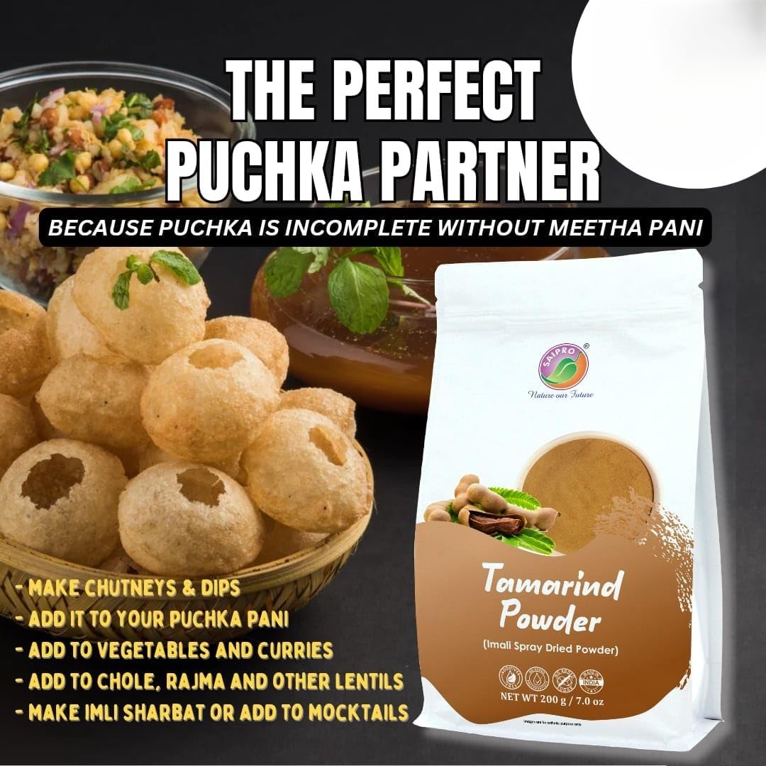 Saipro Tamarind Powder 200g - Seedless, Free-Flowing, All-Natural for Tamarind Paste, Candy, Lollipops, Chutney, Pulp, Chaat & Sauce | No Preservatives, No Sugar | Perfect for Cooking, Baking & Indian Cuisine