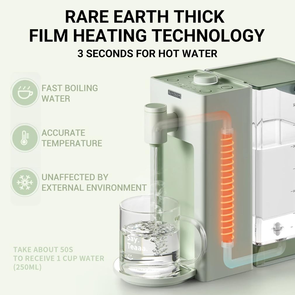 BUYDEEM S9013 Electric Instant Hot Water Dispenser - 3L (102oz) Countertop Water Boiler & Warmer with 8 Temperature Settings & 5 Output Options for Tea, Coffee, Baby Formula - Fast Heating, Energy Efficient - Perfect for Home, Office & Kitchen Use (Green)